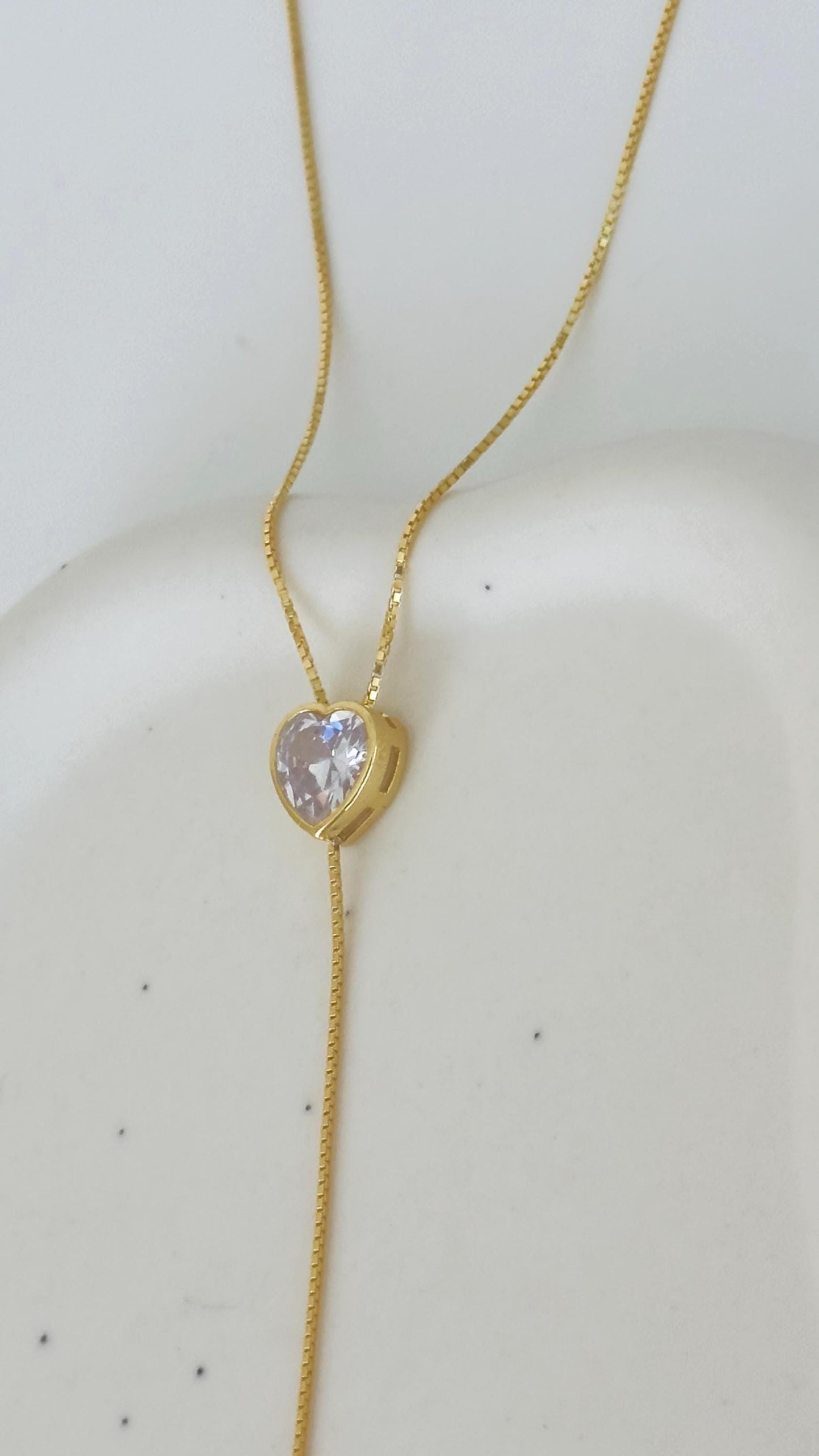 Personalized Initial Lariat Necklace: Sterling Silver Custom 3D Diamond Heart Pendant Long Y Drop