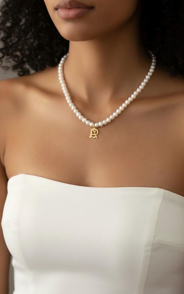 Personalized initial pearl necklace in 925 sterling silver 14k gold glated letter Pendant, Jewelry Gift for her or him