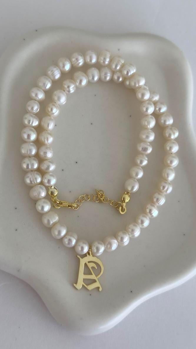 Custom pearl necklace with capital letter initial