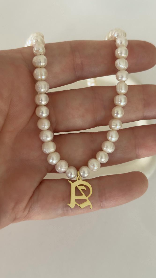 Freshwater pearl initial necklace sterling silver