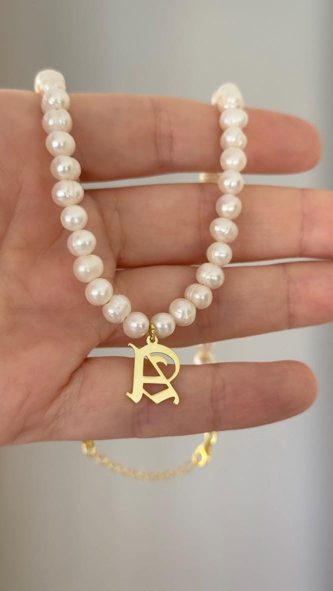 Personalized Initial Pearl Necklace: 925 Sterling Silver, Custom Jewelry Gift Women Men