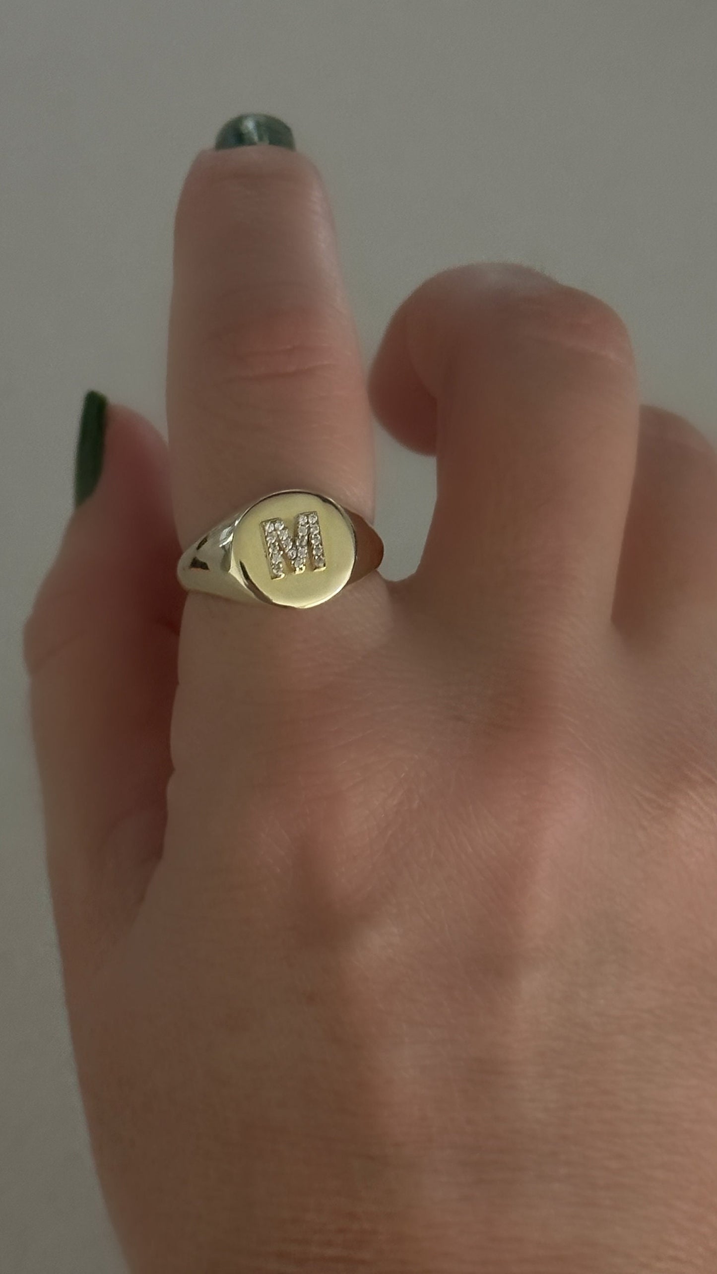 Personalized Initial Signet Ring: Sterling Silver CZ Diamond Letter, Adjustable Rings for Women