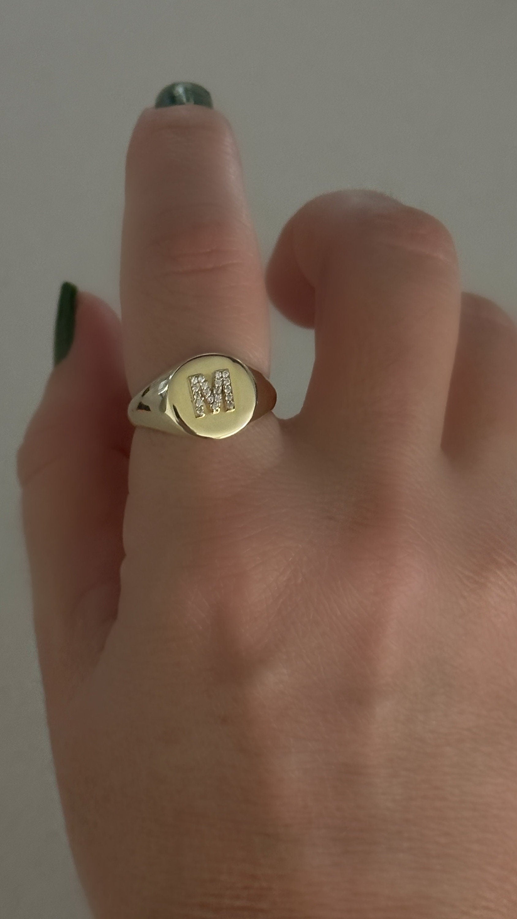 Personalized Initial Signet Ring: Sterling Silver CZ Diamond Letter, Adjustable Rings for Women