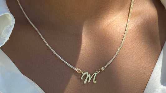 Personalized Tennis Initial Necklace ‚Äì Custom Letter Pendant Choker with CZ Gemstone, 925 Sterling Silver Handmade Jewelry