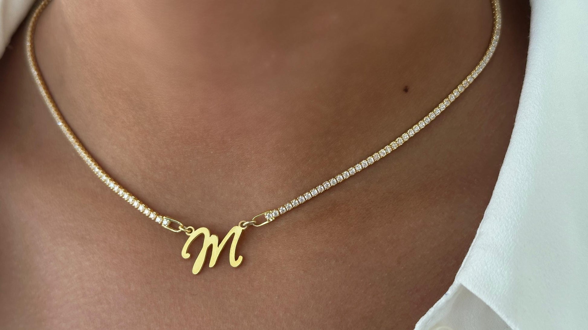 Personalized Tennis Initial Necklace ‚Äì Custom Letter Pendant Choker with CZ Gemstone, 925 Sterling Silver Handmade Jewelry