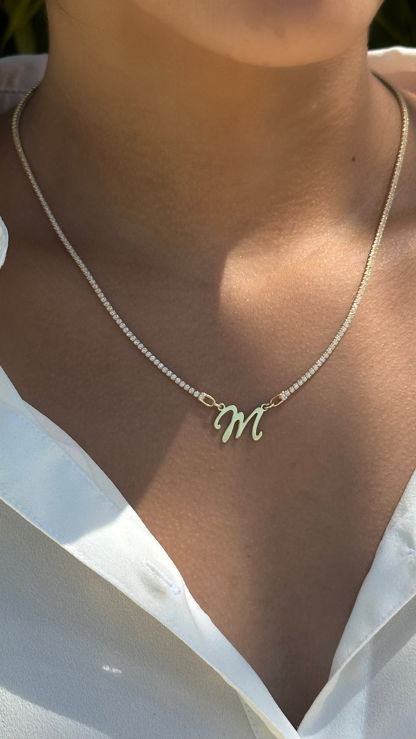 Personalized Initial Tennis Necklace: Sterling Silver Custom Letter Pendant