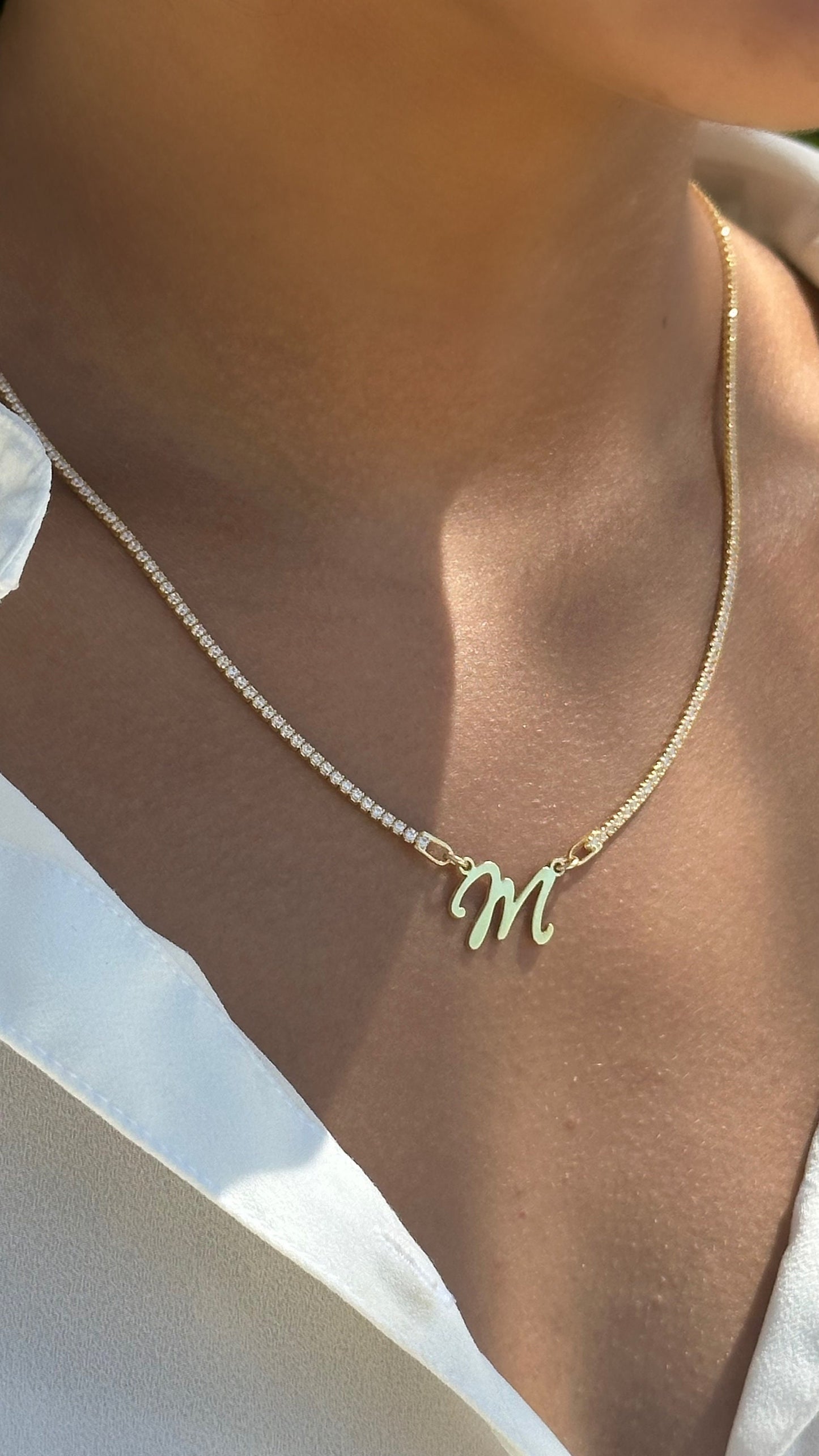 Personalized Initial Tennis Necklace: Sterling Silver Custom Letter Pendant