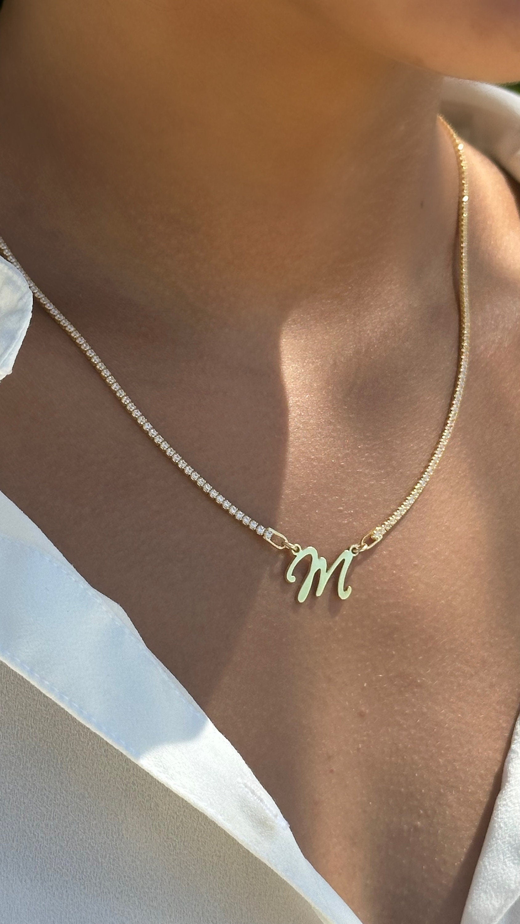 Personalized Initial Tennis Necklace: Sterling Silver Custom Letter Pendant