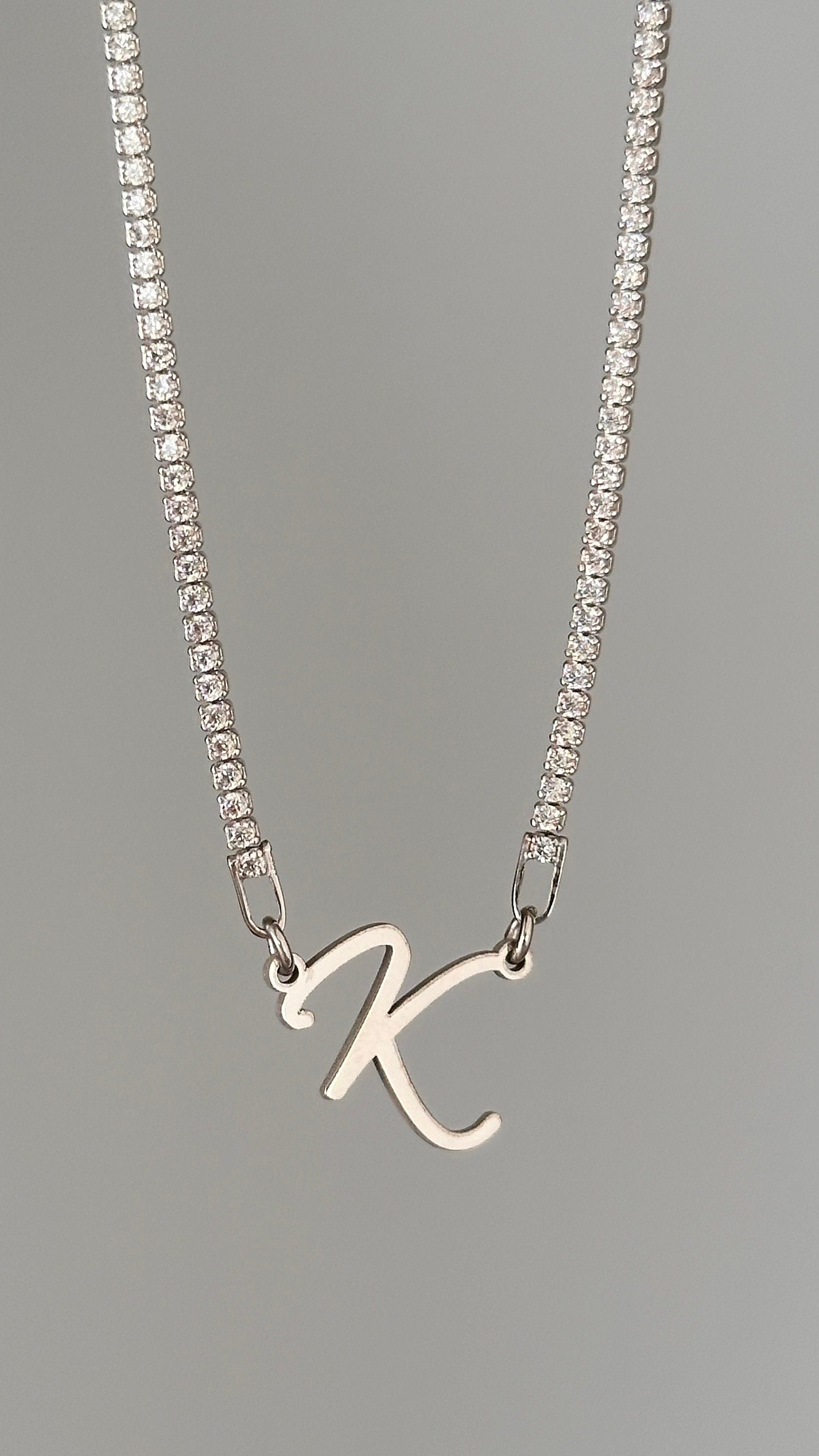 Personalized Initial Tennis Necklace: Sterling Silver Custom Letter Pendant