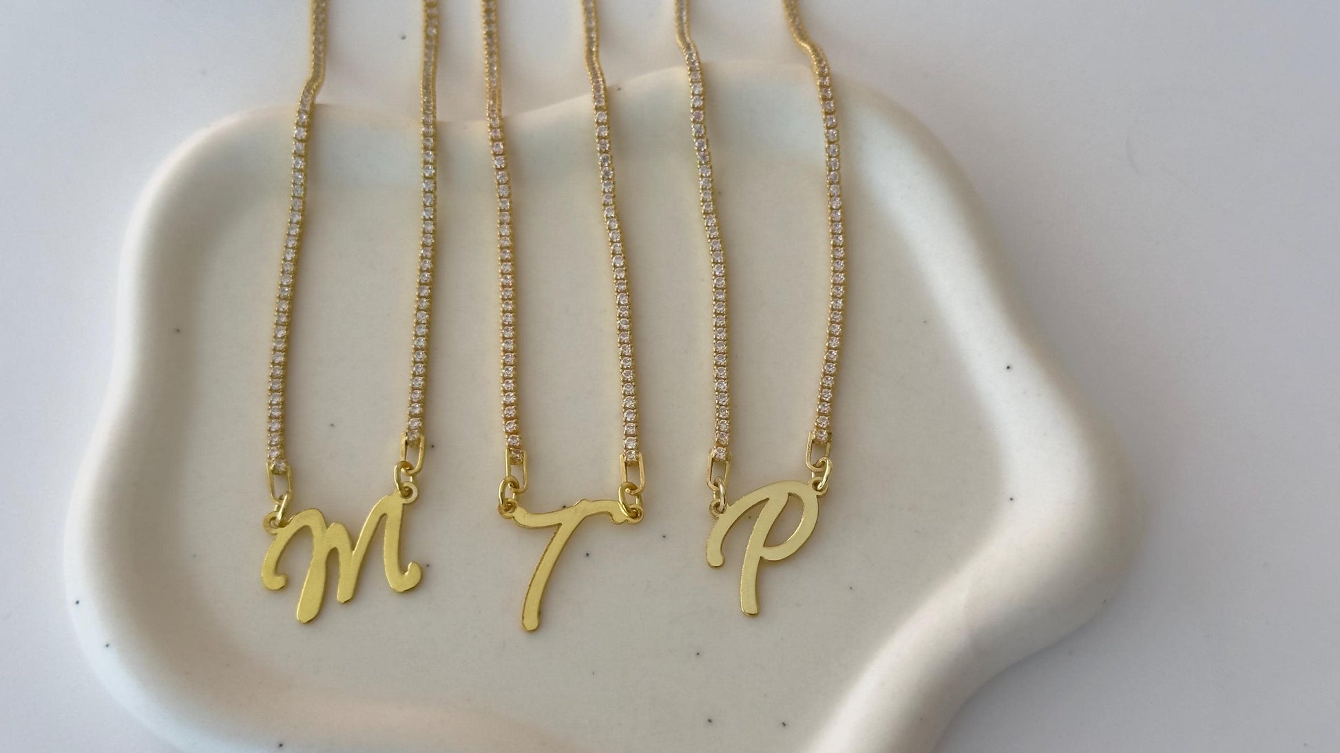Personalized Initial Tennis Necklace: Sterling Silver Custom Letter Pendant
