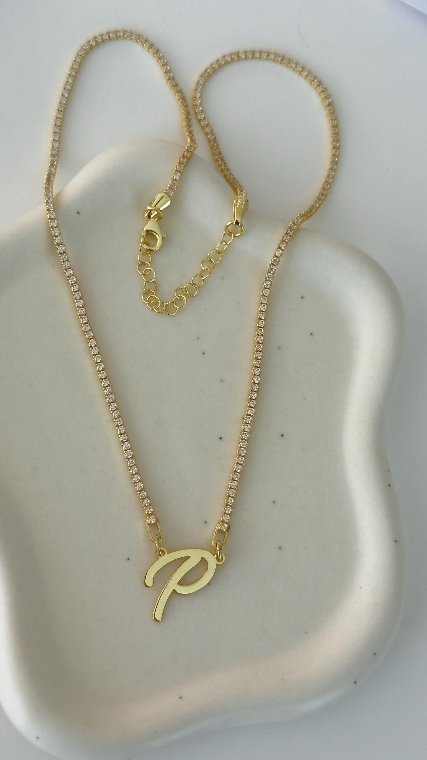Personalized Initial Tennis Necklace: Sterling Silver Custom Letter Pendant
