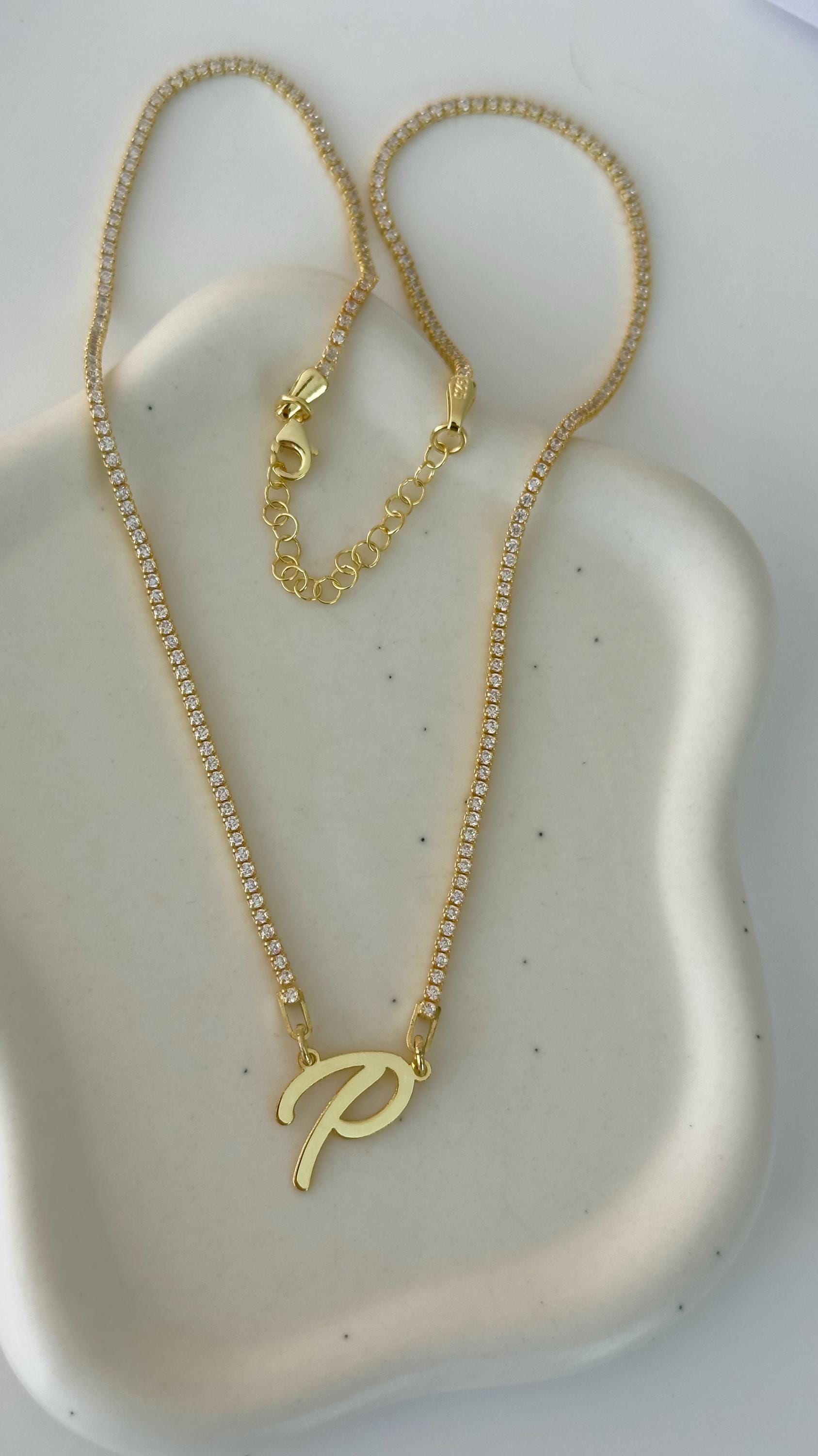 Personalized Initial Tennis Necklace: Sterling Silver Custom Letter Pendant