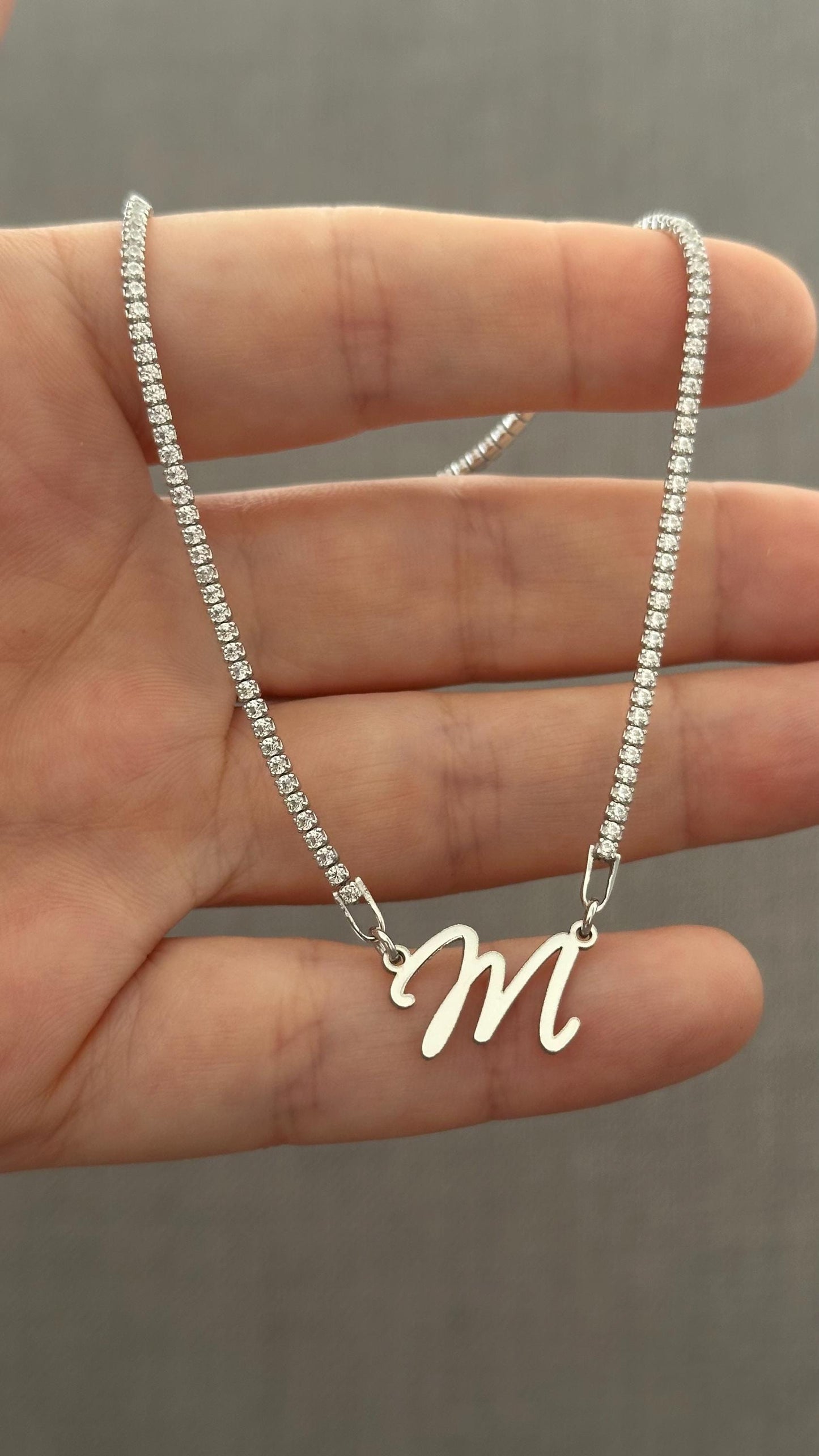 Personalized Initial Tennis Necklace: Sterling Silver Custom Letter Pendant