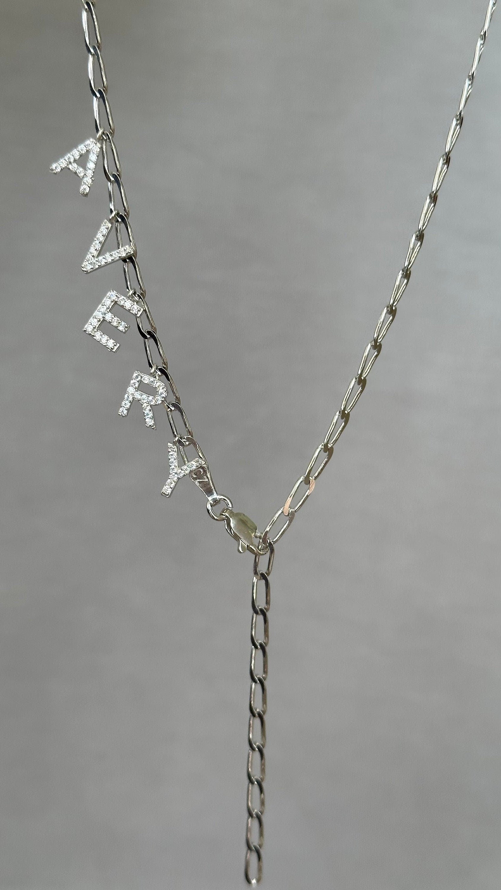 Personalized Lariat Name Necklace - CZ Diamond Initial Pendant Paperclip Link Chain Unique Jewelry