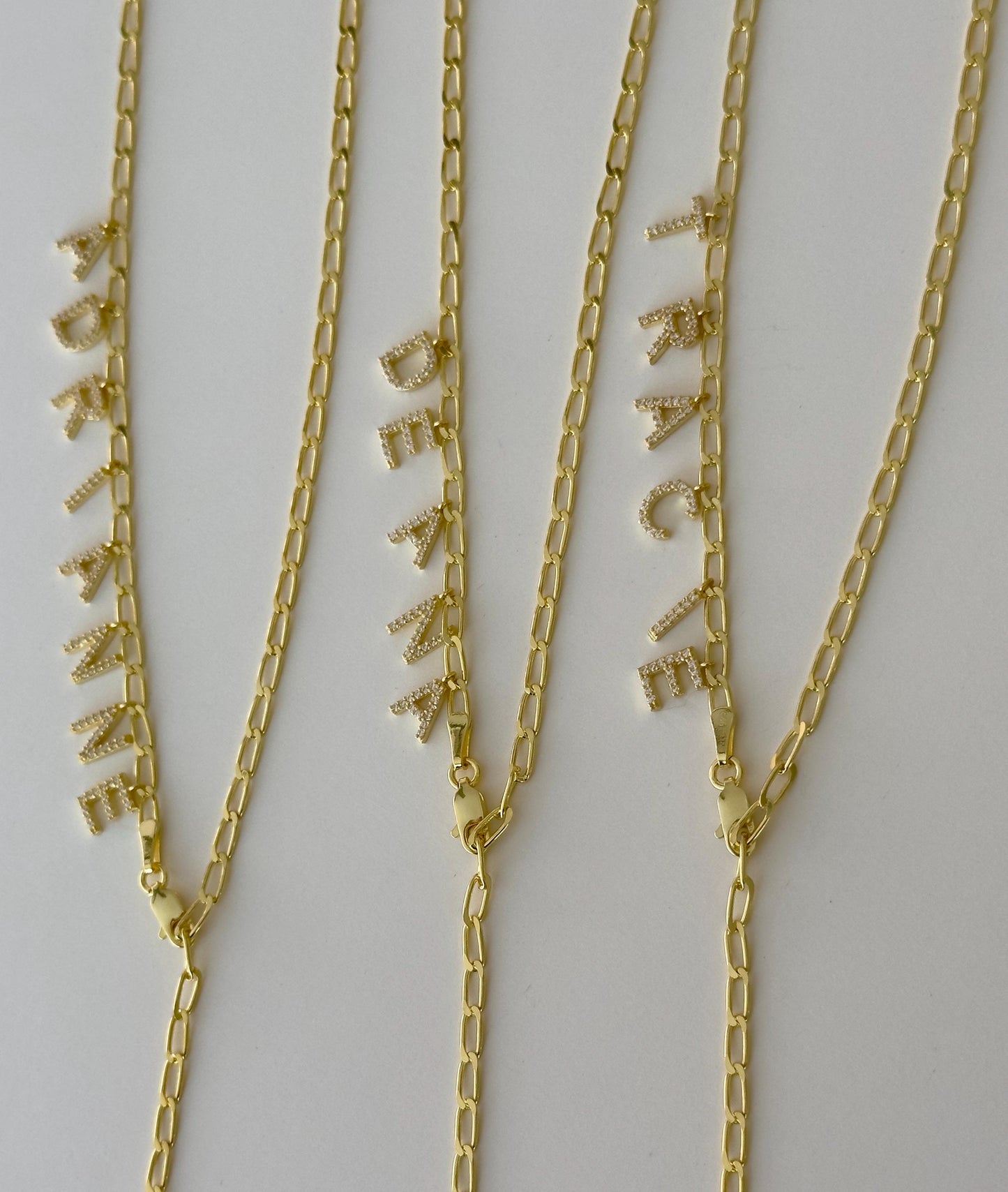 Personalized Lariat Name Necklace - CZ Diamond Initial Pendant Paperclip Link Chain Unique Jewelry