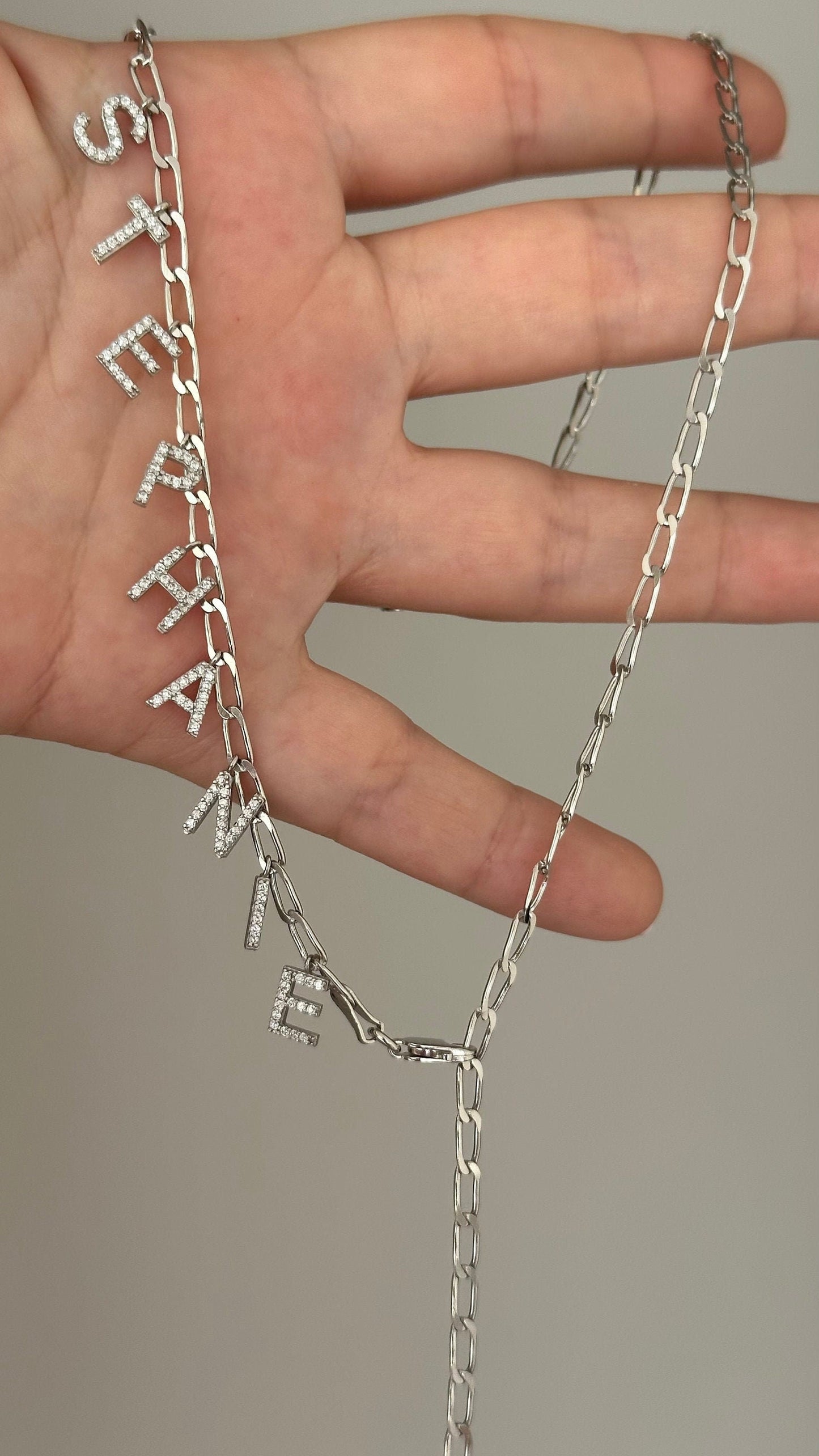 Personalized Lariat Name Necklace - CZ Diamond Initial Pendant Paperclip Link Chain Unique Jewelry