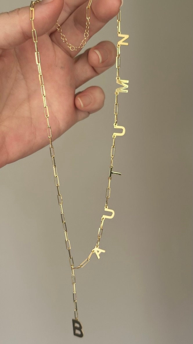 Personalized Lariat Name Necklace; Sterling Silver Paperclip Chain Unique Custom Jewelry