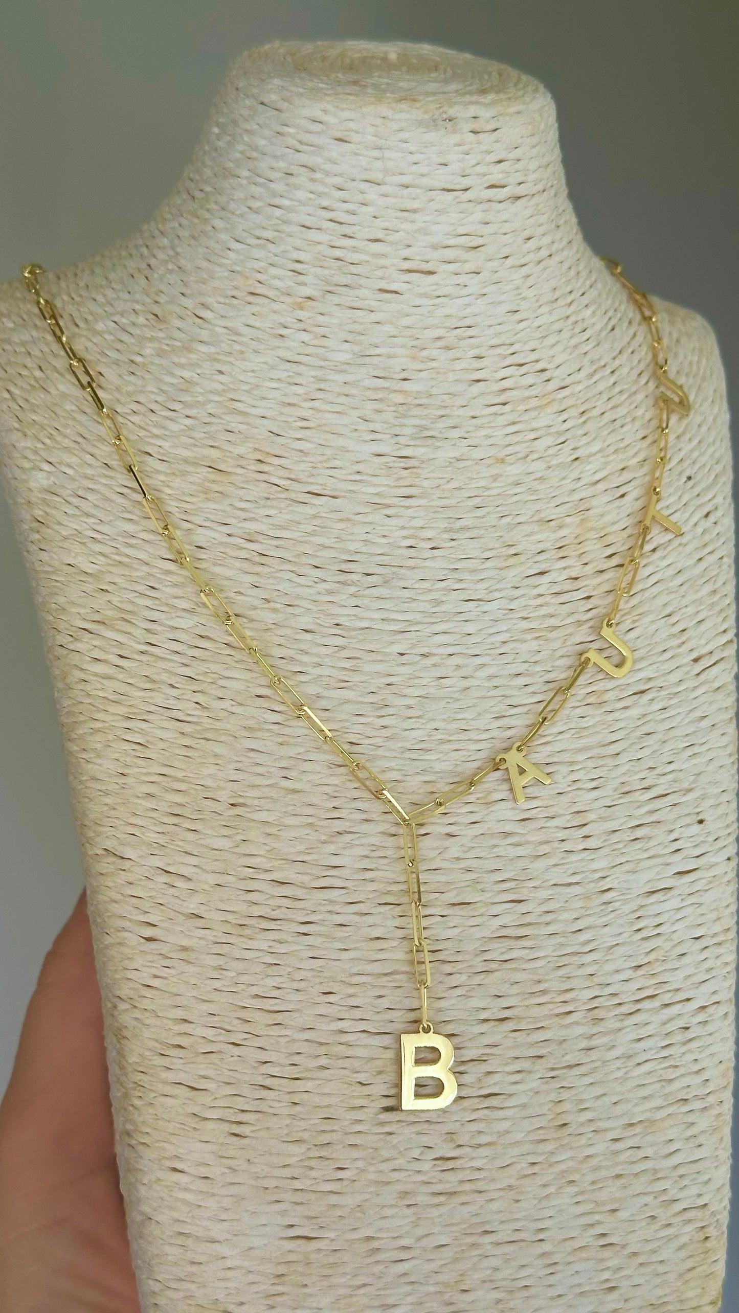 Personalized Lariat Name Necklace; Sterling Silver Paperclip Chain Unique Custom Jewelry