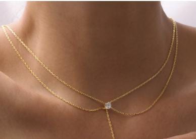 Personalized Lariat Necklace: Sterling Silver Long Y-Drop Initial Pendant, CZ Solitaire Diamond