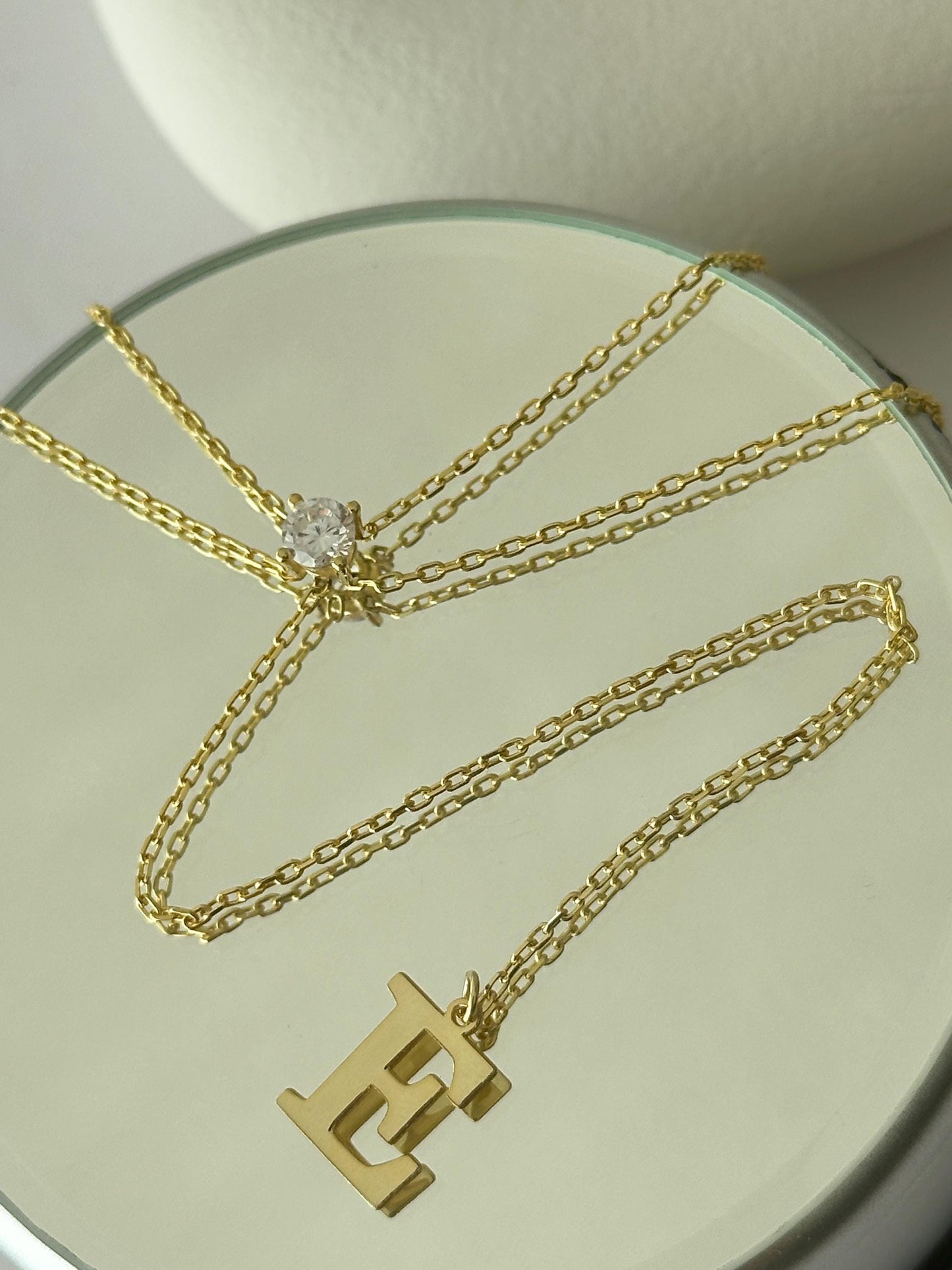 Personalized Lariat Necklace: Sterling Silver Long Y-Drop Initial Pendant, CZ Solitaire Diamond