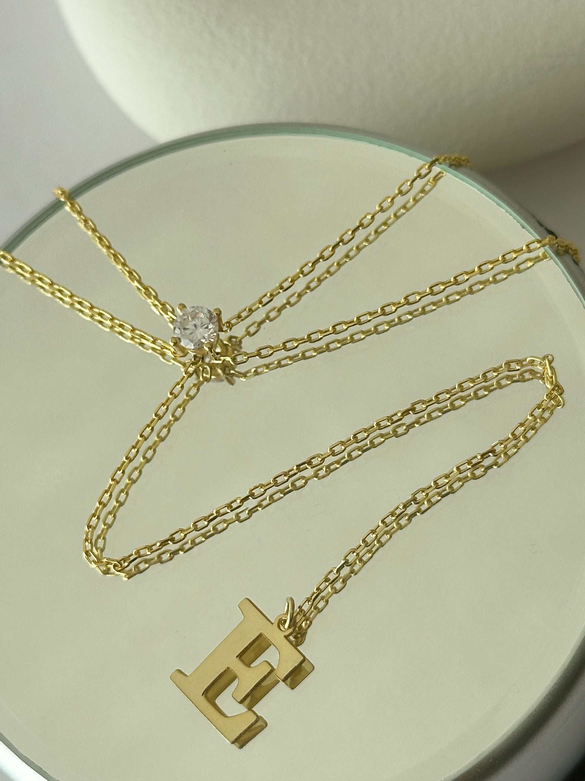 Personalized Lariat Necklace: Sterling Silver Long Y-Drop Initial Pendant, CZ Solitaire Diamond