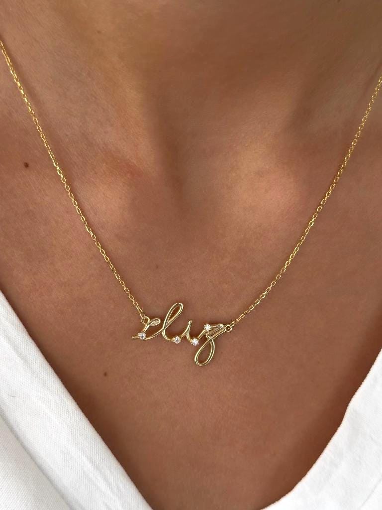 gold plated personalized name chain with sparkling gemstone custom pendant
