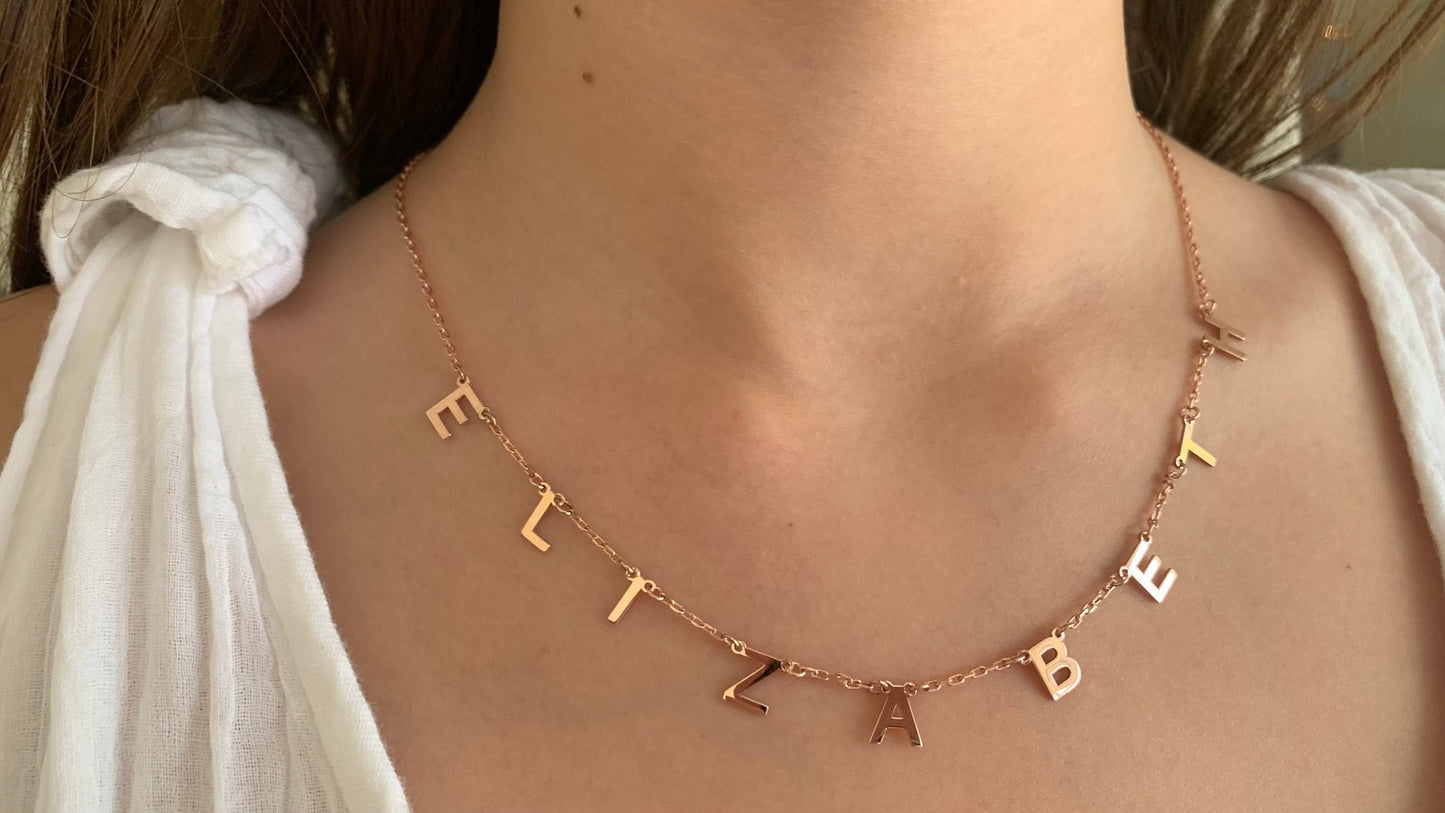 Dainty Name Necklace 14K Gold Custom Initial Letter Necklace, Personalized Jewelry Women, Gift for Mom, Gifts for Her, 925 Sterling Silver