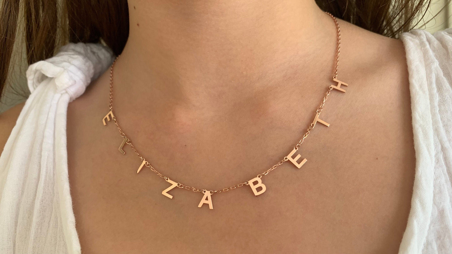 Dainty Name Necklace 14K Gold Custom Initial Letter Necklace, Personalized Jewelry Women, Gift for Mom, Gifts for Her, 925 Sterling Silver