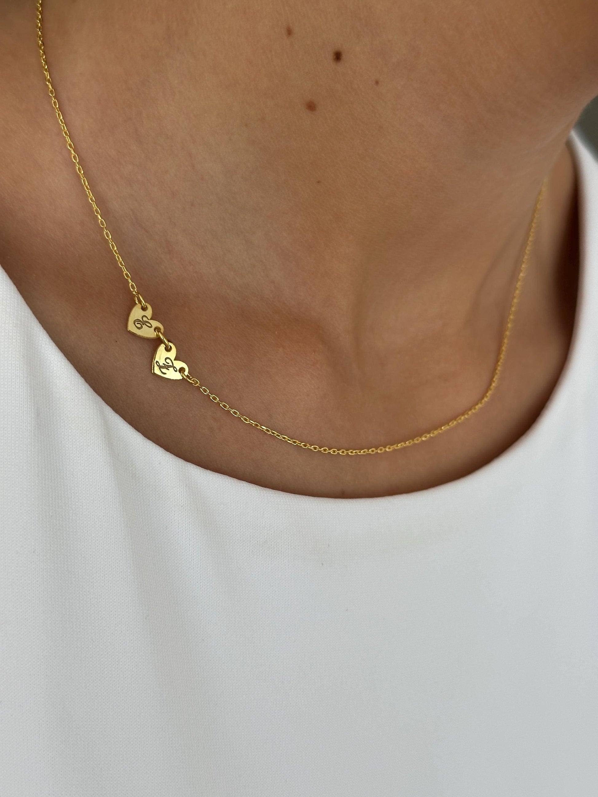 Personalized Sideways Initial Necklace: Heart Pendant,  Sterling Silver Custom Jewelry Gift