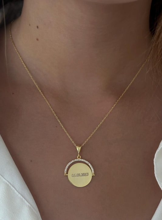 Custom Spinner Name Necklace, Personalized Date Pendant CZ Diamond, Fidget Necklace, Personalized Jewelry Gifts 925 Sterling Silver 14k Gold Plated