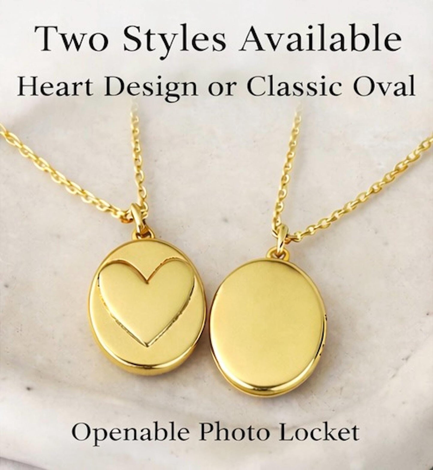 Photo Locket Necklace, Openable Picture Locket, Oval Heart Pendant Gold, Memorial Gift, Sterling Silver