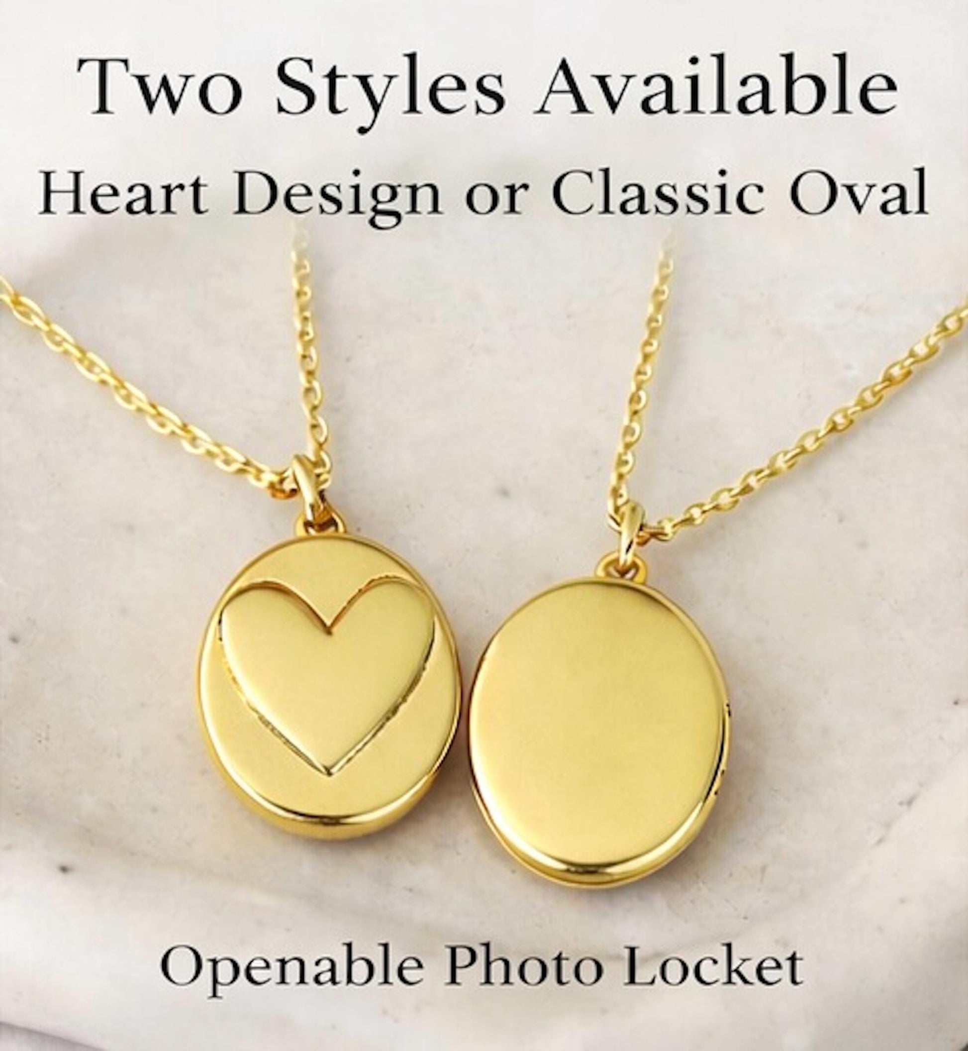 Photo Locket Necklace, Openable Picture Locket, Oval Heart Pendant Gold, Memorial Gift, Sterling Silver