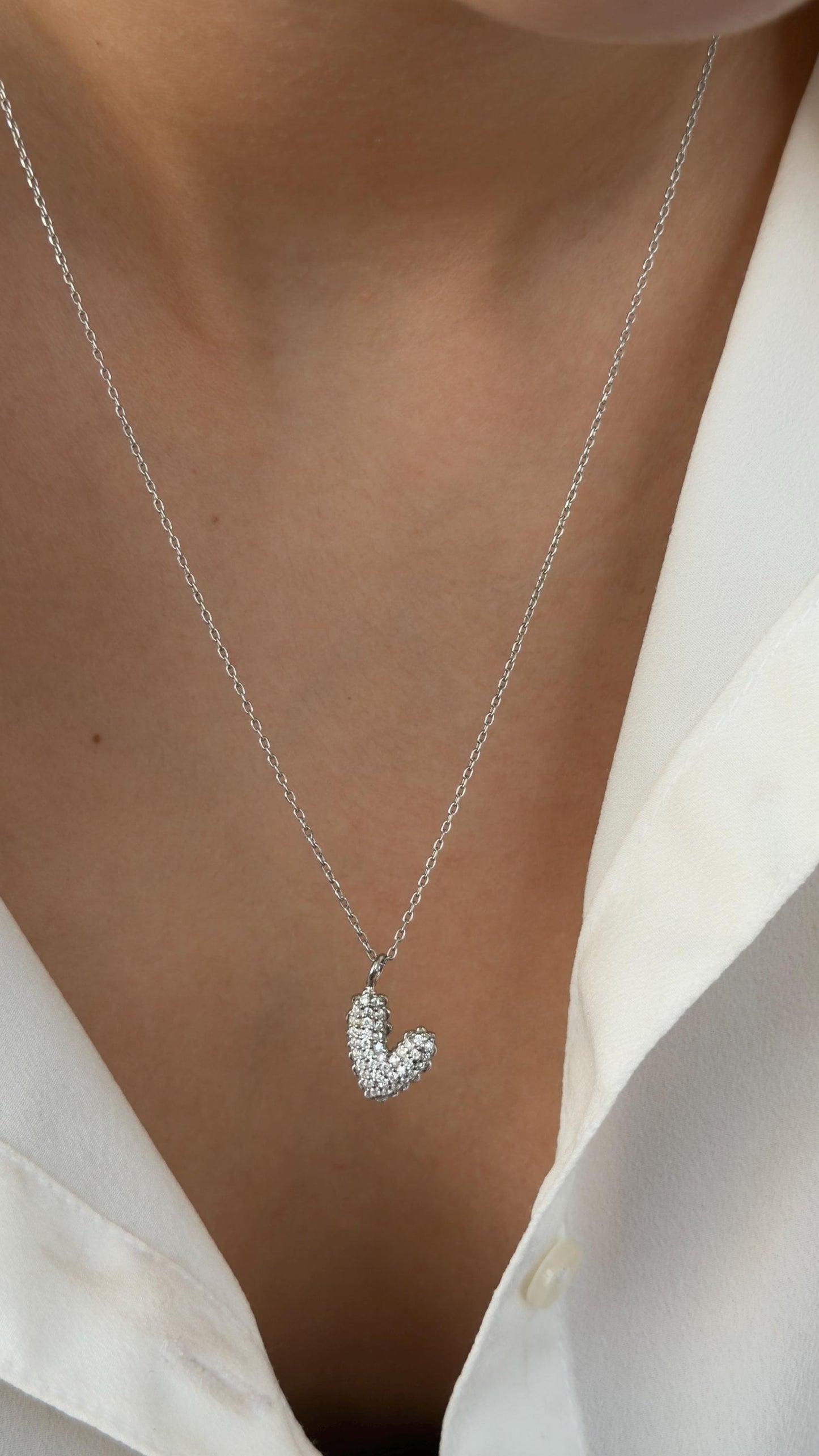 Puffy Heart Necklace: CZ Gemstone Sterling Silver 3D Pendant, 14k Gold Plated Layering Necklaces