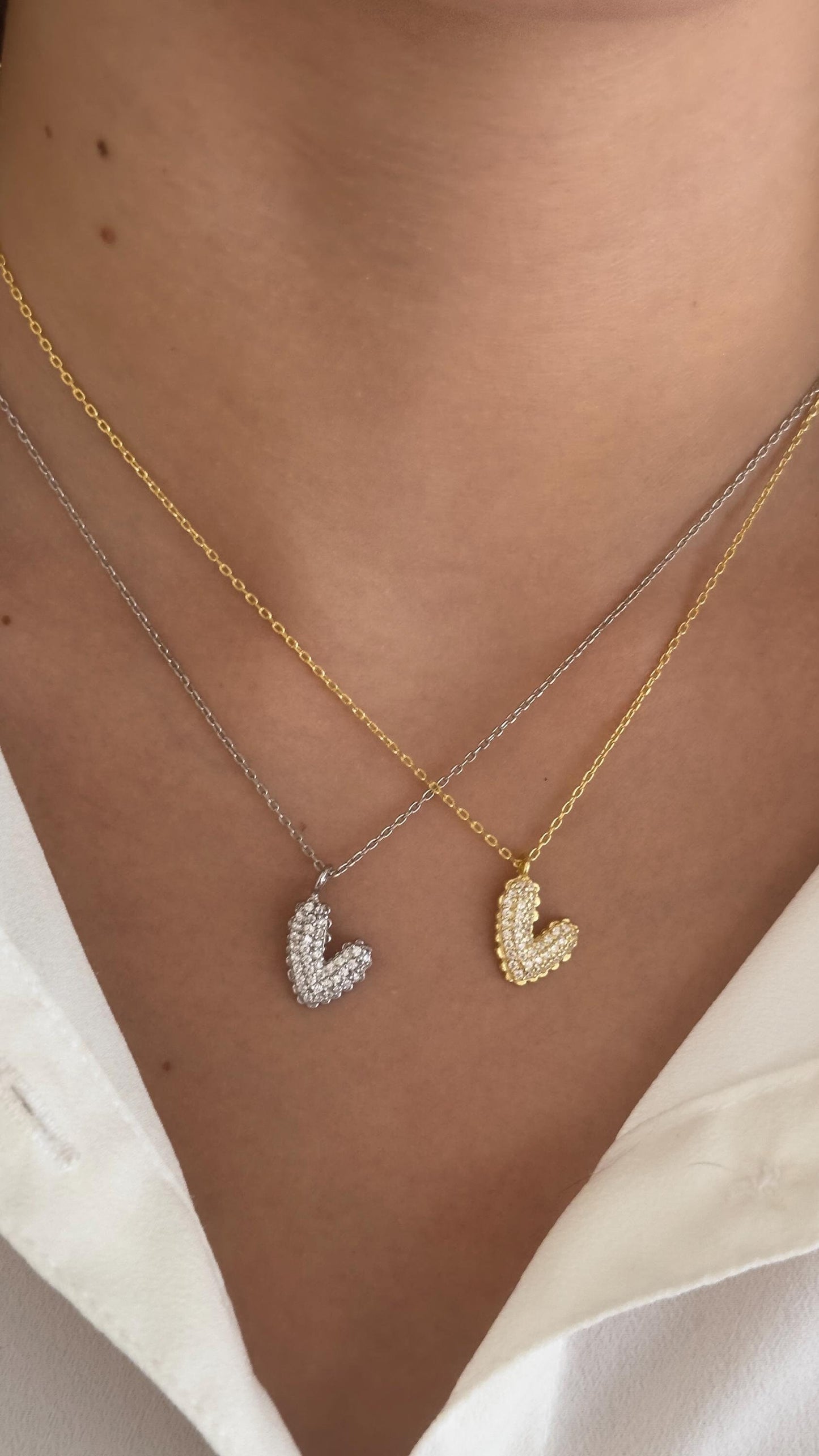 Dainty Heart Necklace 14k Gold Puffy Heart Pendant CZ Diamond Love Necklace Women Everyday Necklace Gift For Her 925 Sterling Silver
