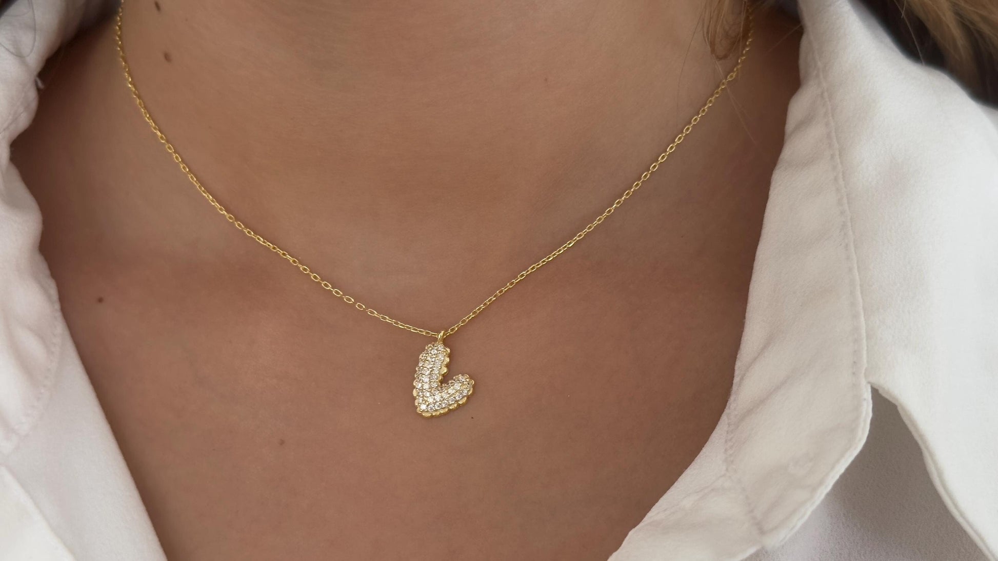 Puffy Heart Necklace: CZ Gemstone Sterling Silver 3D Pendant, 14k Gold Plated Layering Necklaces