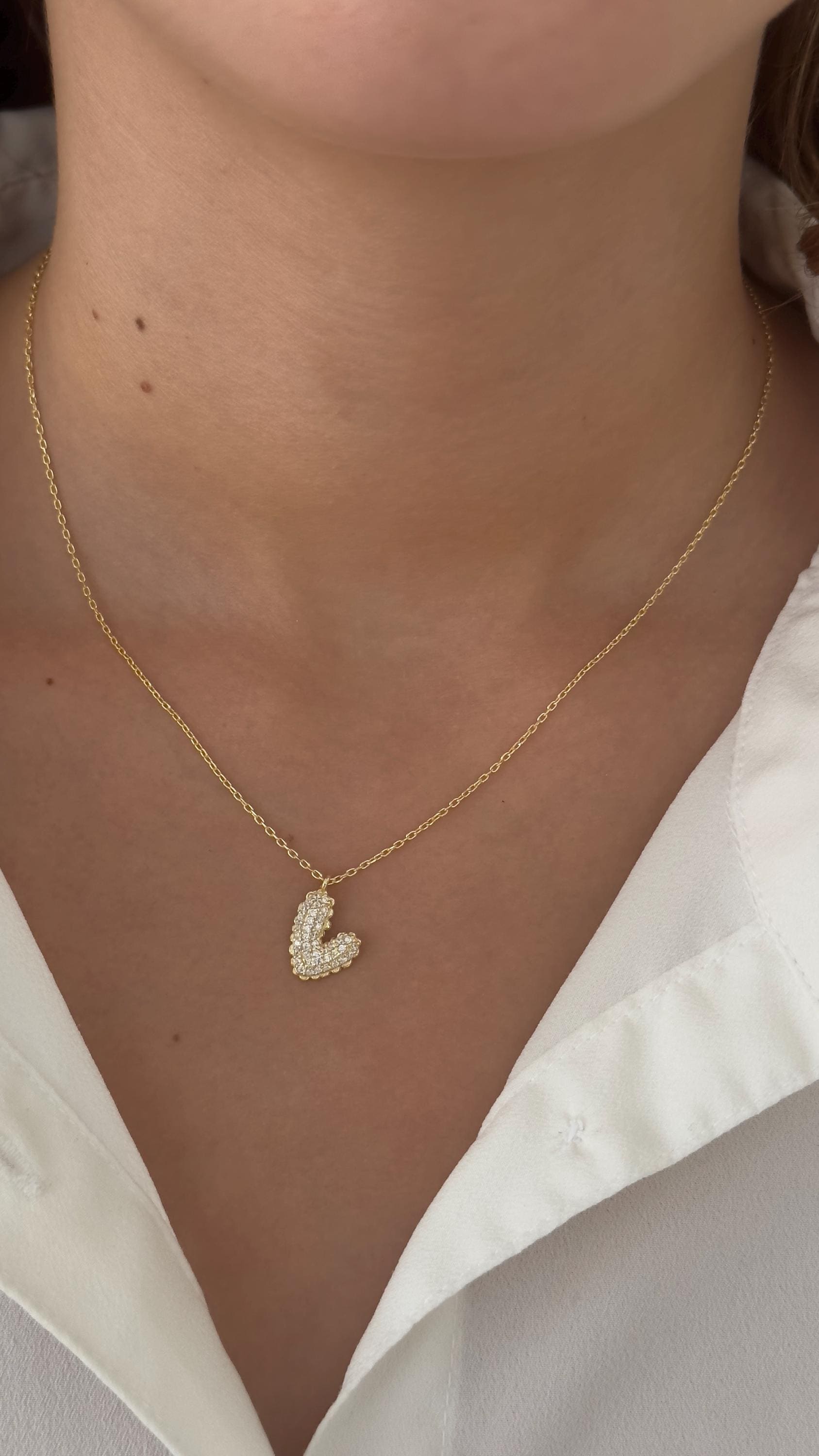 Puffy Heart Necklace: CZ Gemstone Sterling Silver 3D Pendant, 14k Gold Plated Layering Necklaces