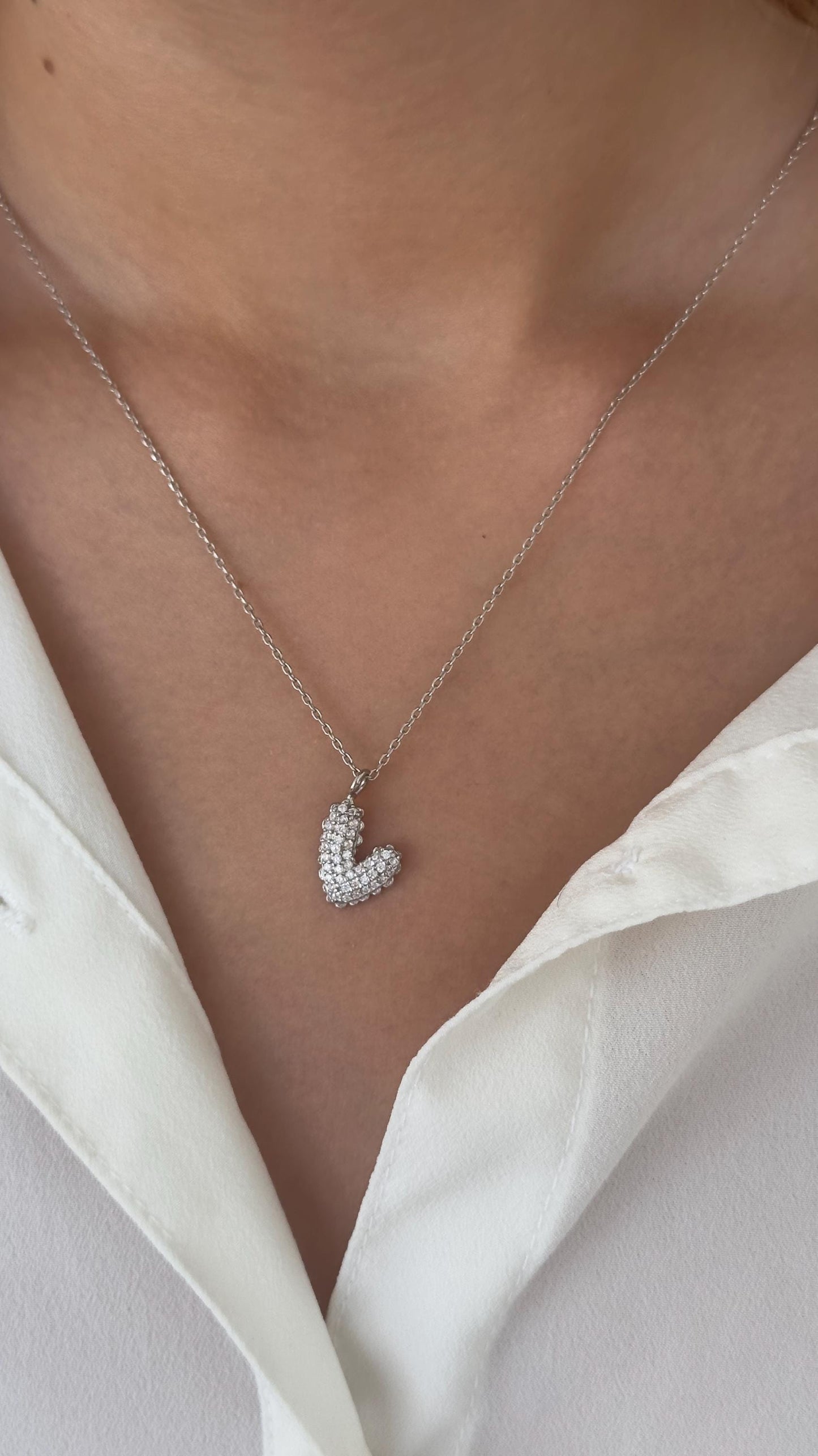 Puffy Heart Necklace: CZ Gemstone Sterling Silver 3D Pendant, 14k Gold Plated Layering Necklaces