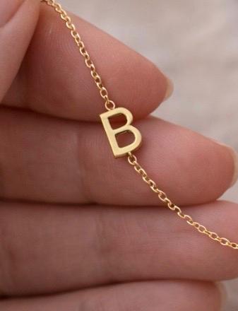 dainty cable chain initial necklace close up