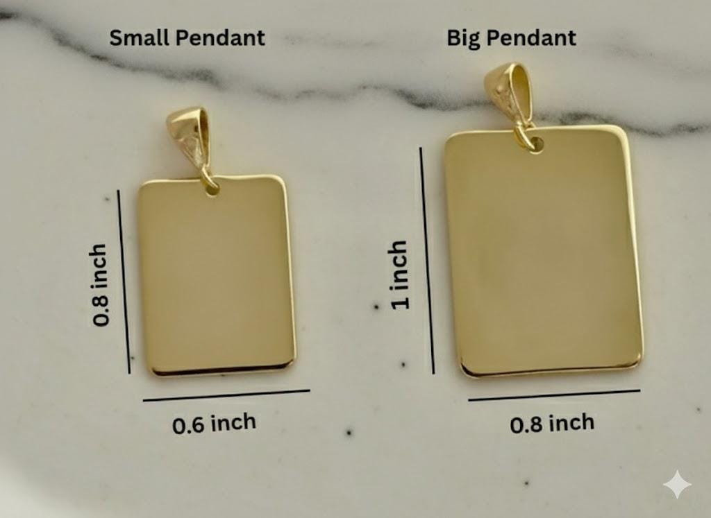 Small and large engraved photo pendants size comparison.