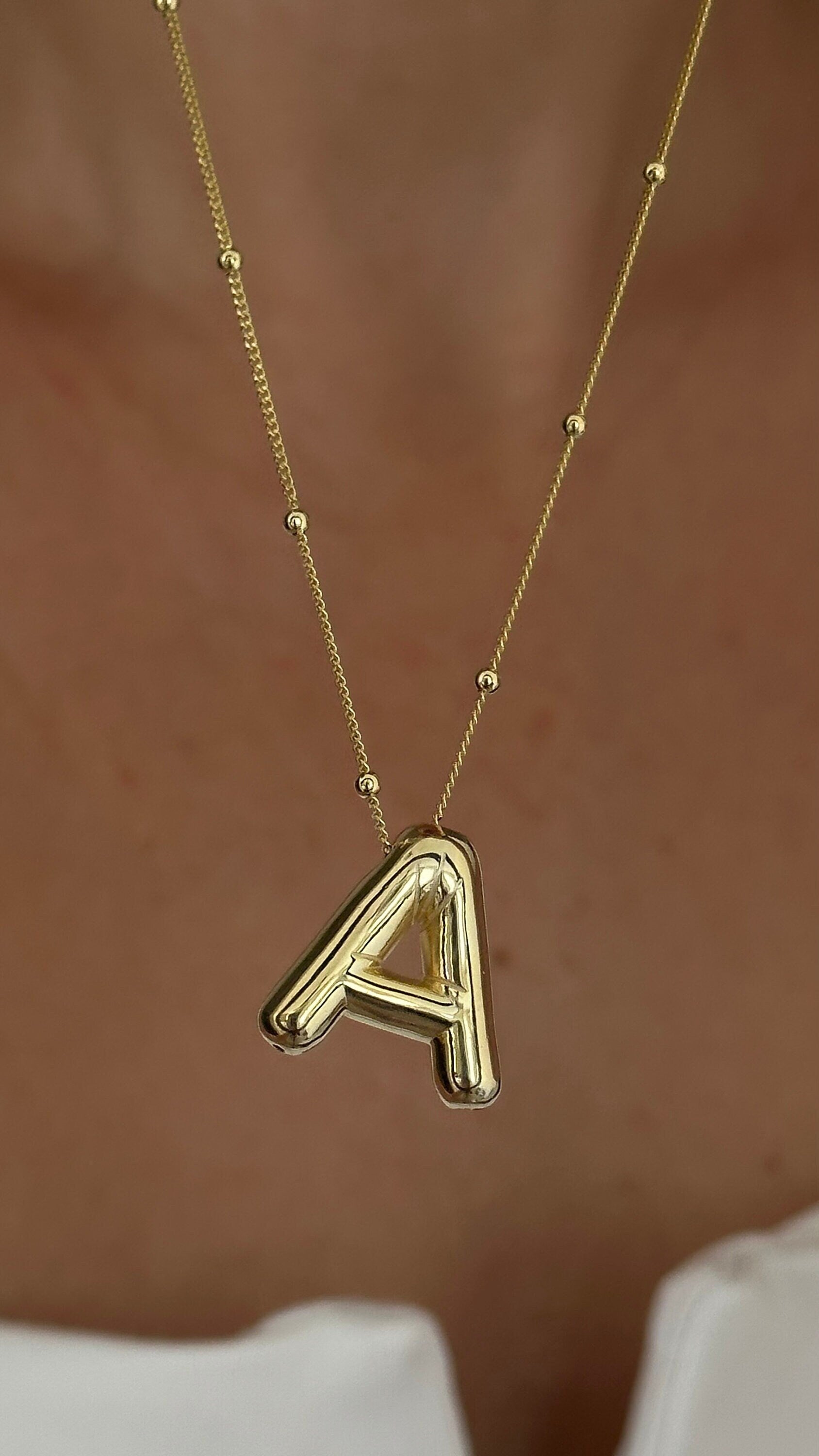 Sterling Silver Balloon Letter Necklace: Puffy Initial Pendant Personalized Jewelry Gift