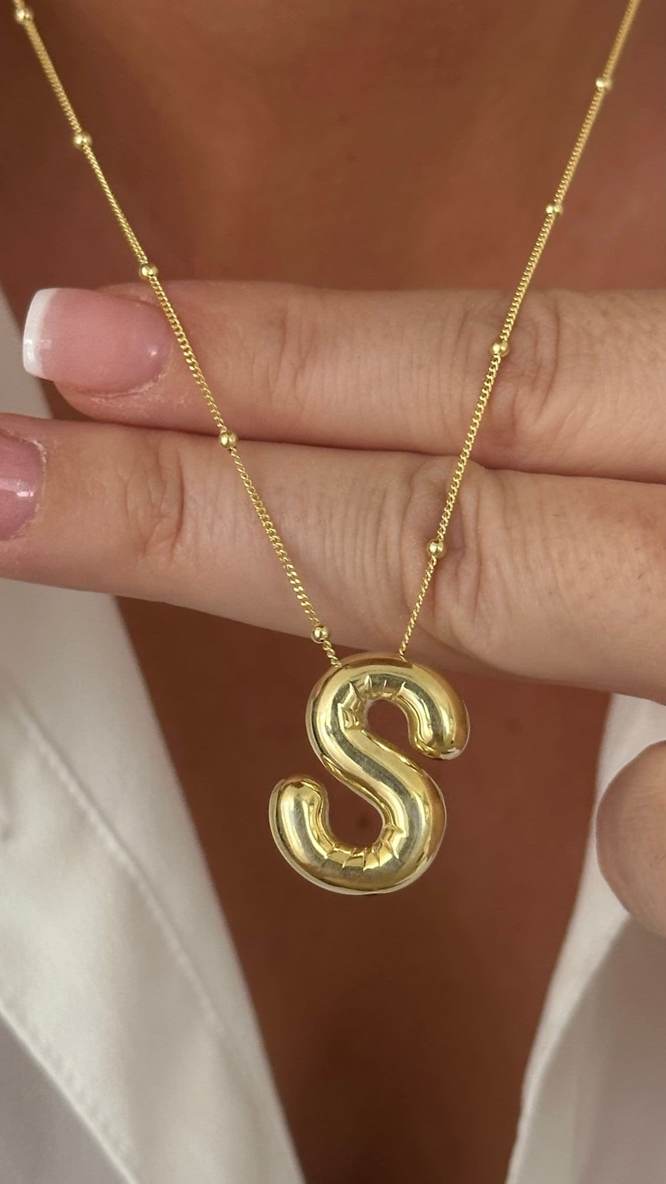 Sterling Silver Balloon Letter Necklace: Puffy Initial Pendant Personalized Jewelry Gift