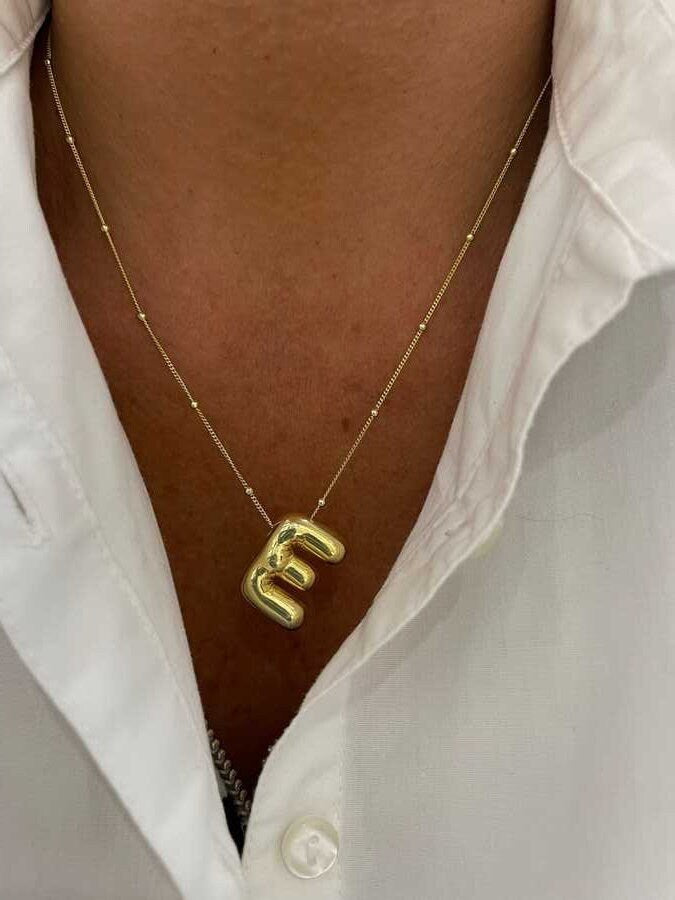 Sterling Silver Balloon Letter Necklace: Puffy Initial Pendant Personalized Jewelry Gift