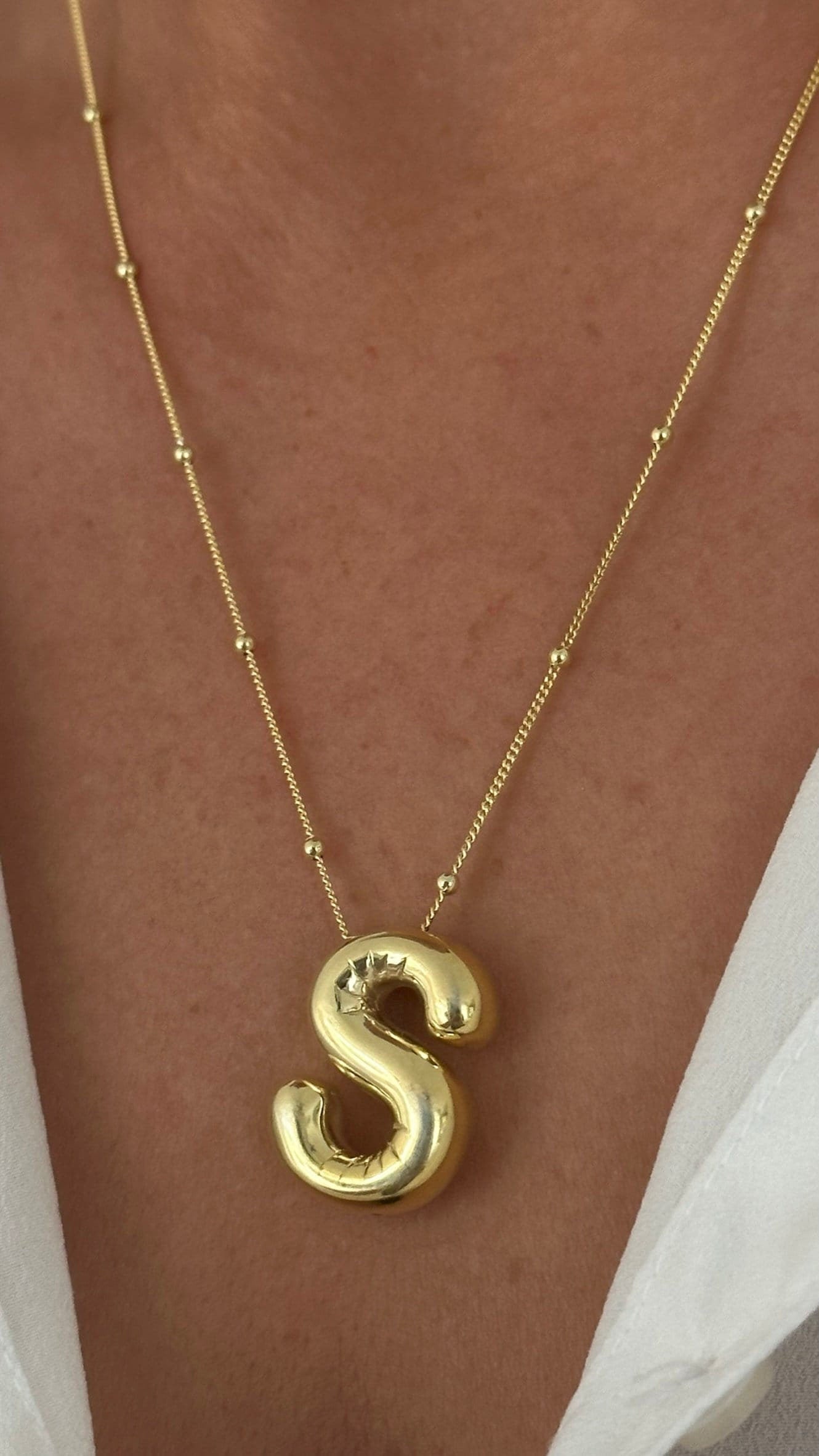 Sterling Silver Balloon Letter Necklace: Puffy Initial Pendant Personalized Jewelry Gift