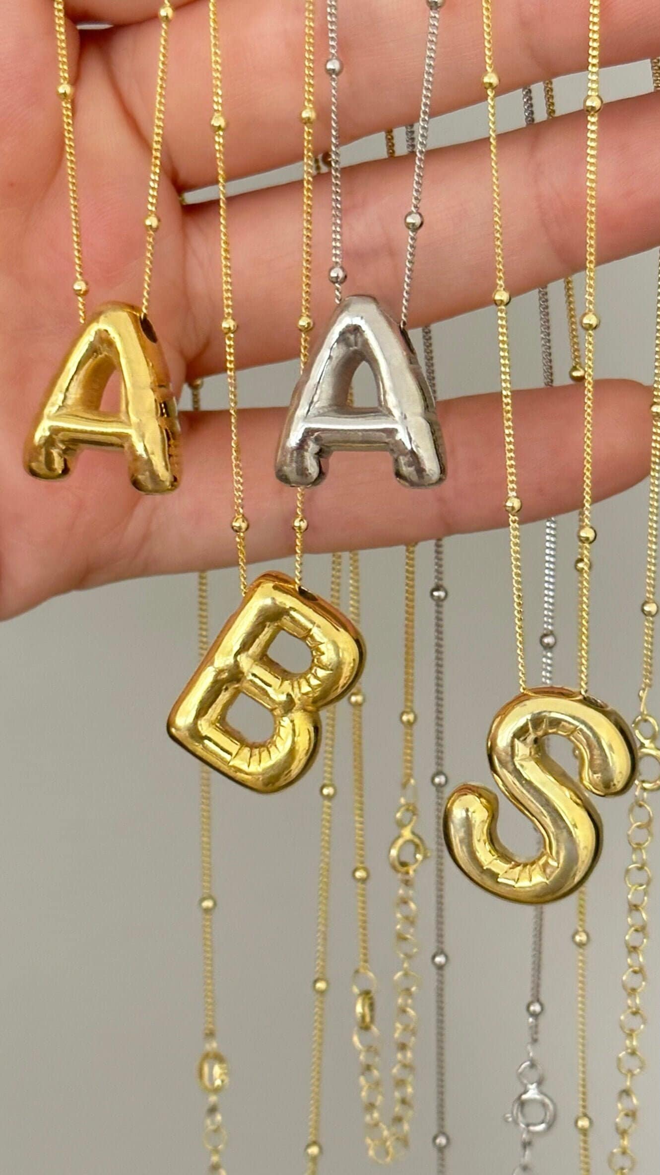 Sterling Silver Balloon Letter Necklace: Puffy Initial Pendant Personalized Jewelry Gift