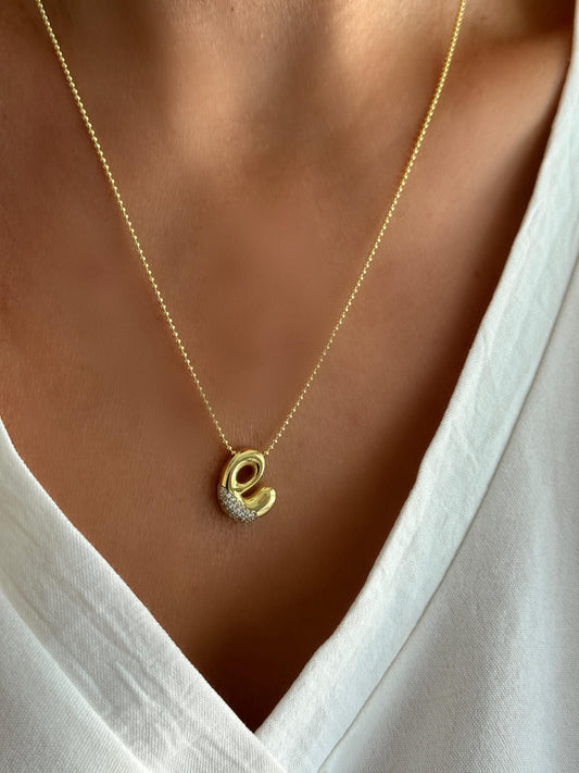 Sterling Silver Bubble Letter Necklace: CZ Diamond Initial Pendant Trendy Personalized Jewelry for Women