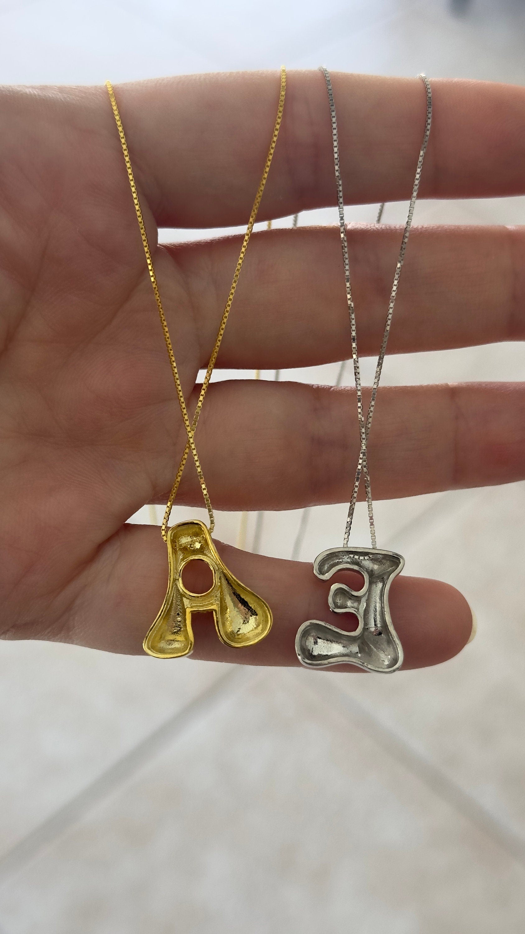 Sterling silver bubble initial necklace