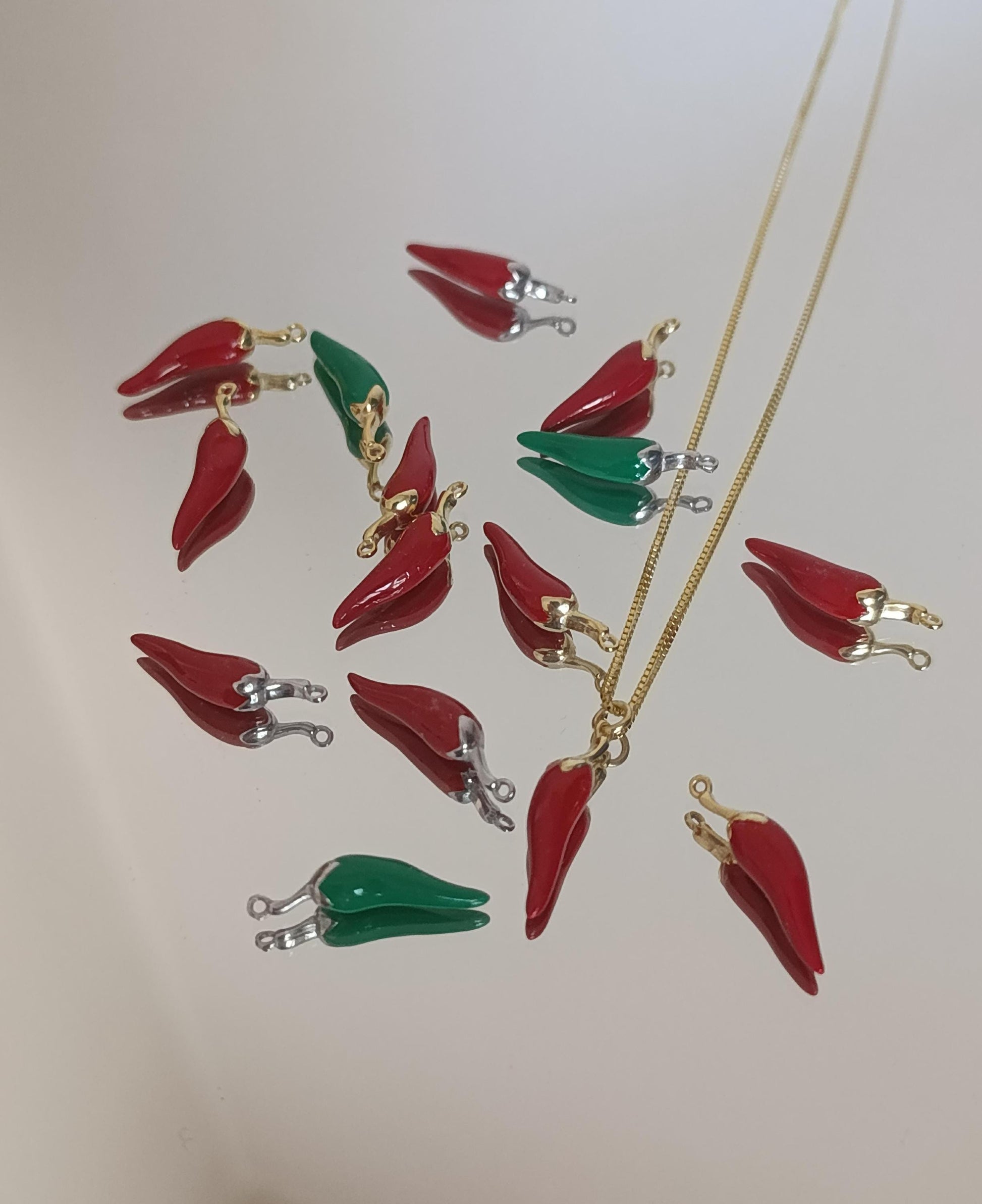 Gold plated chili pepper charm necklace for good luck enamel pendant handmade jewelry
