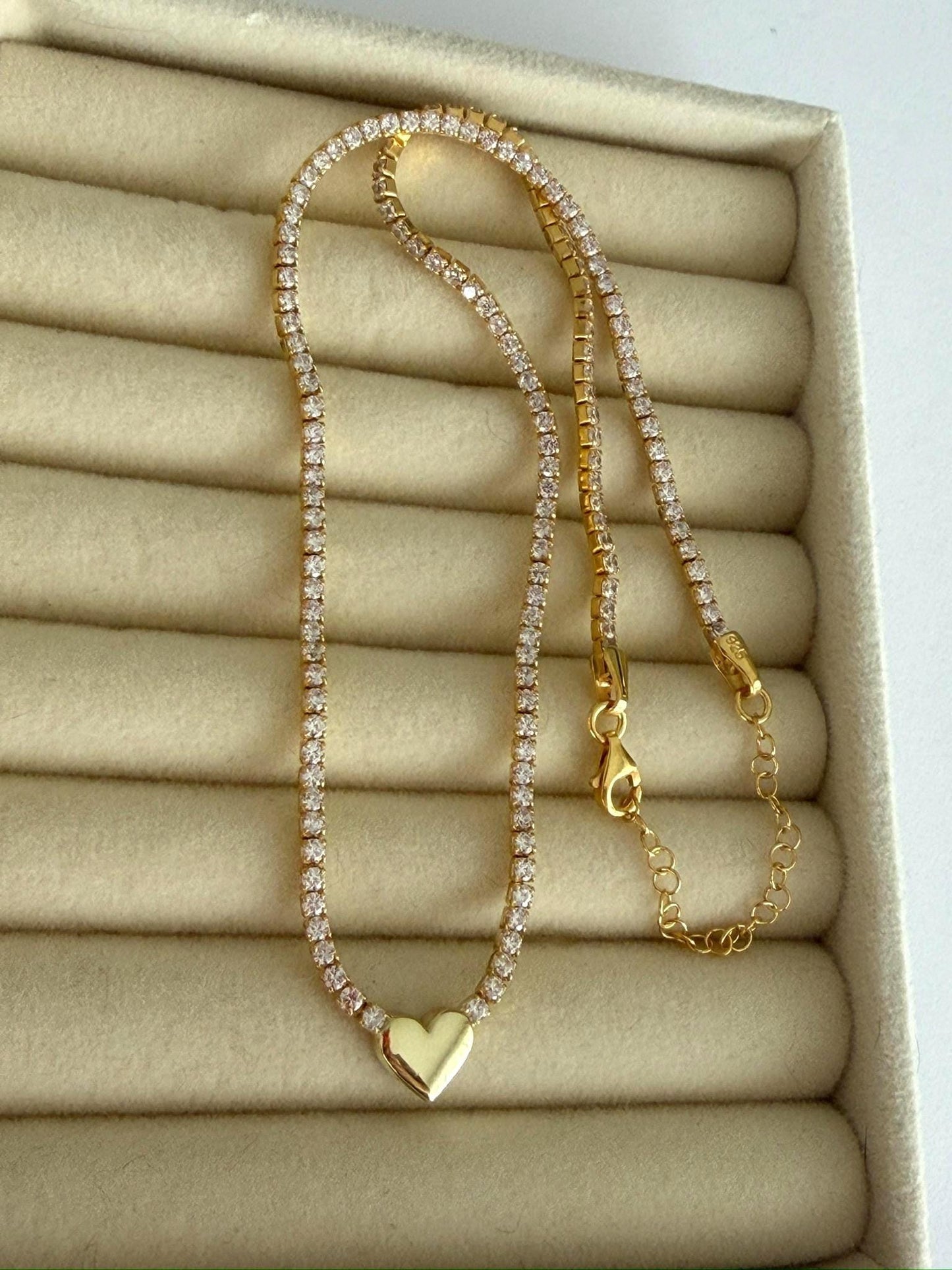 Sterling Silver Cubic Zirconia Tennis Choker: 3d Heart Pendant Necklace Tennis Jewelry