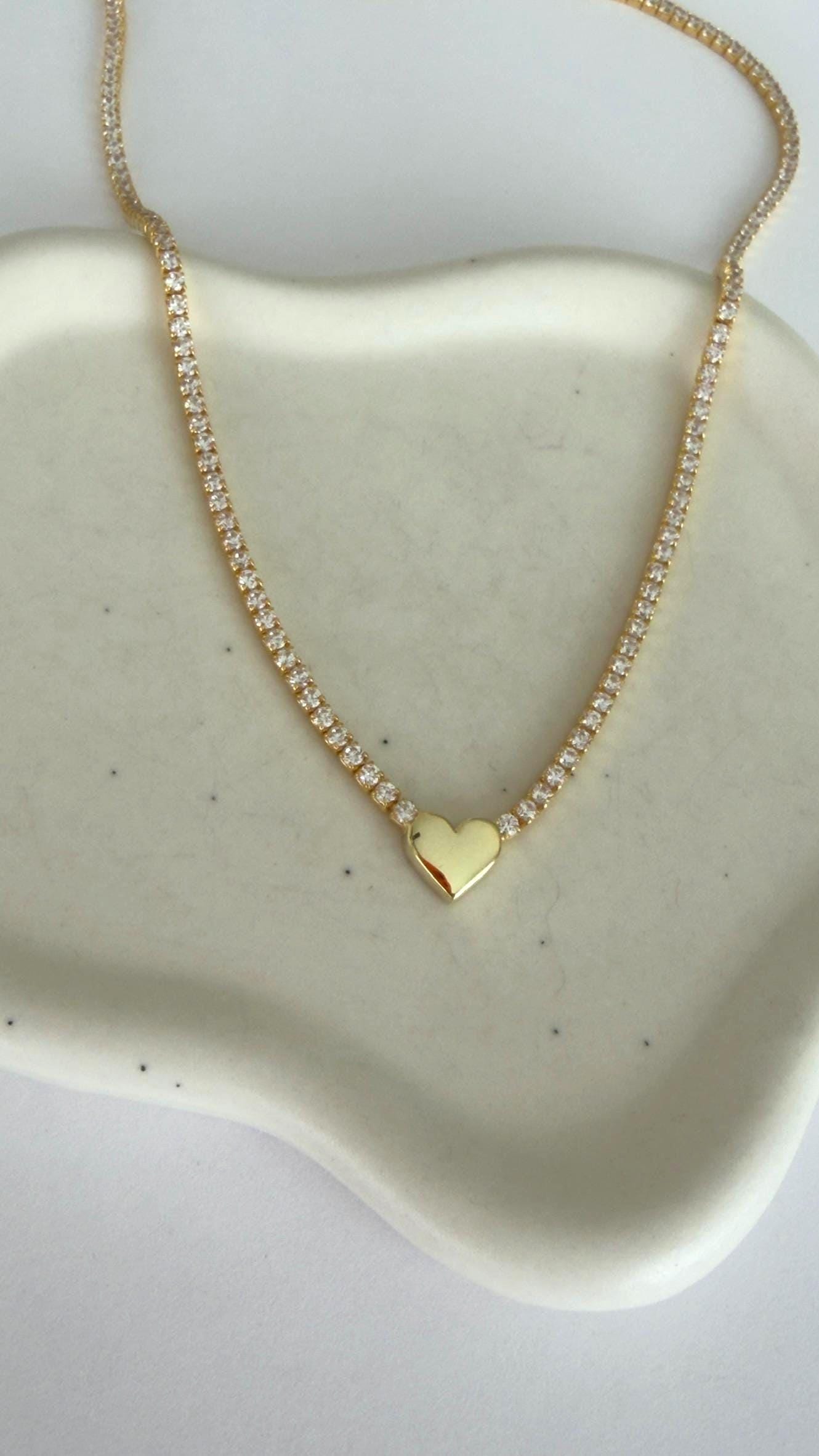 Sterling Silver Cubic Zirconia Tennis Choker: 3d Heart Pendant Necklace Tennis Jewelry