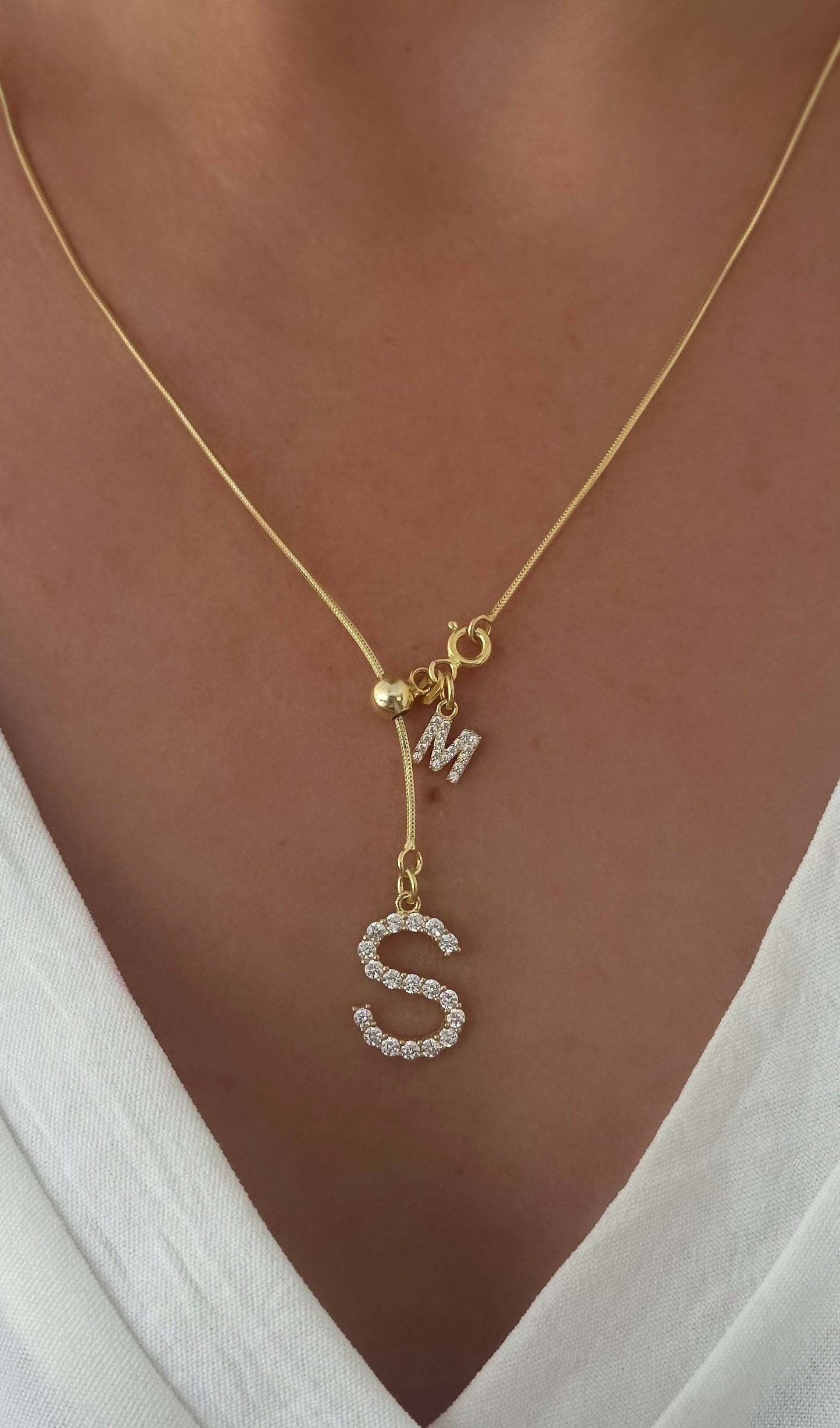 Sterling Silver Diamond Initial Lariat Necklace: Cubic Zirconia Letter Pendant
